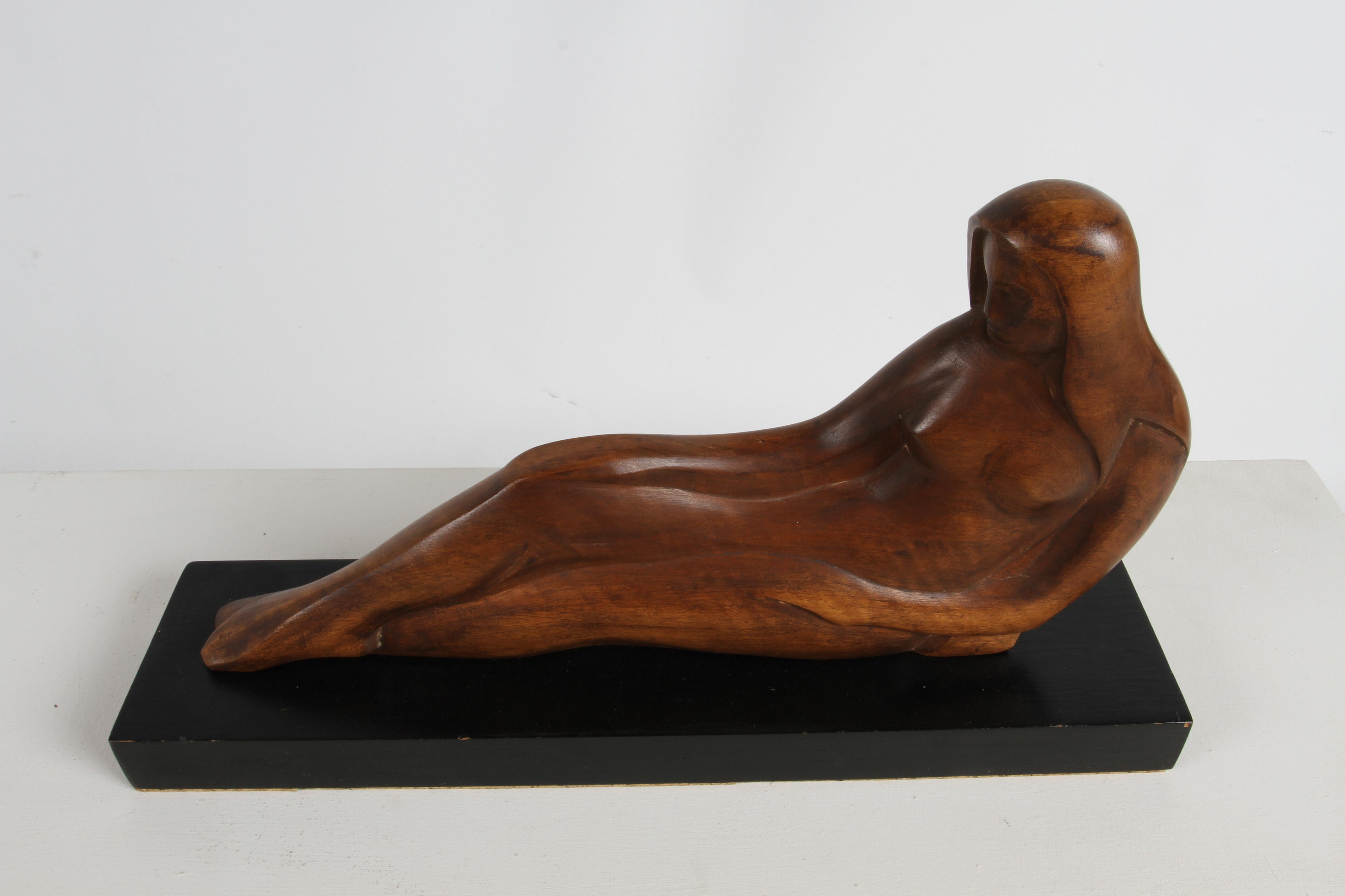 Sculptor William Conrad Severson 1950's Carved Sculpture Reclining Nude Female For Sale 8