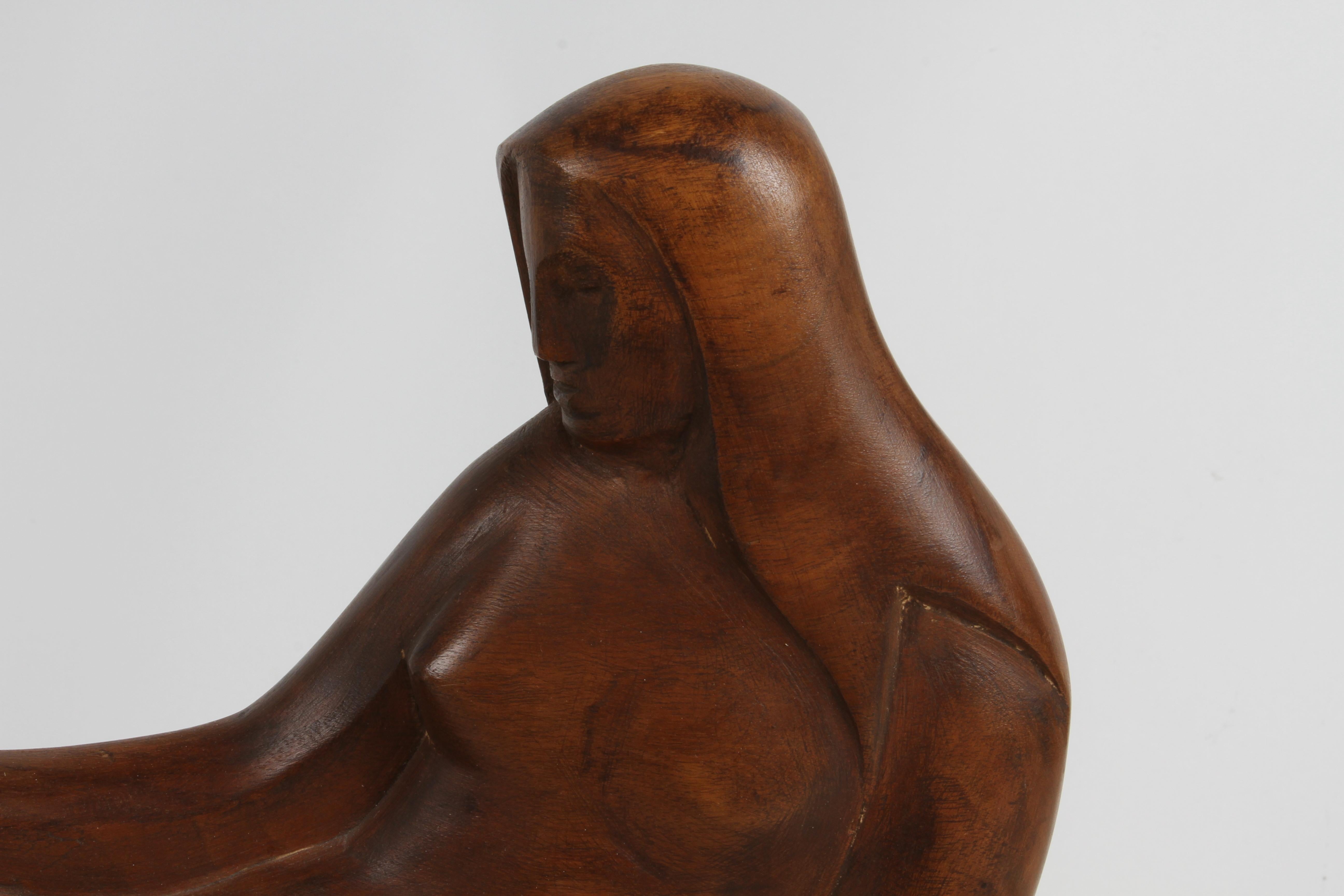 American Sculptor William Conrad Severson 1950's Carved Sculpture Reclining Nude Female For Sale