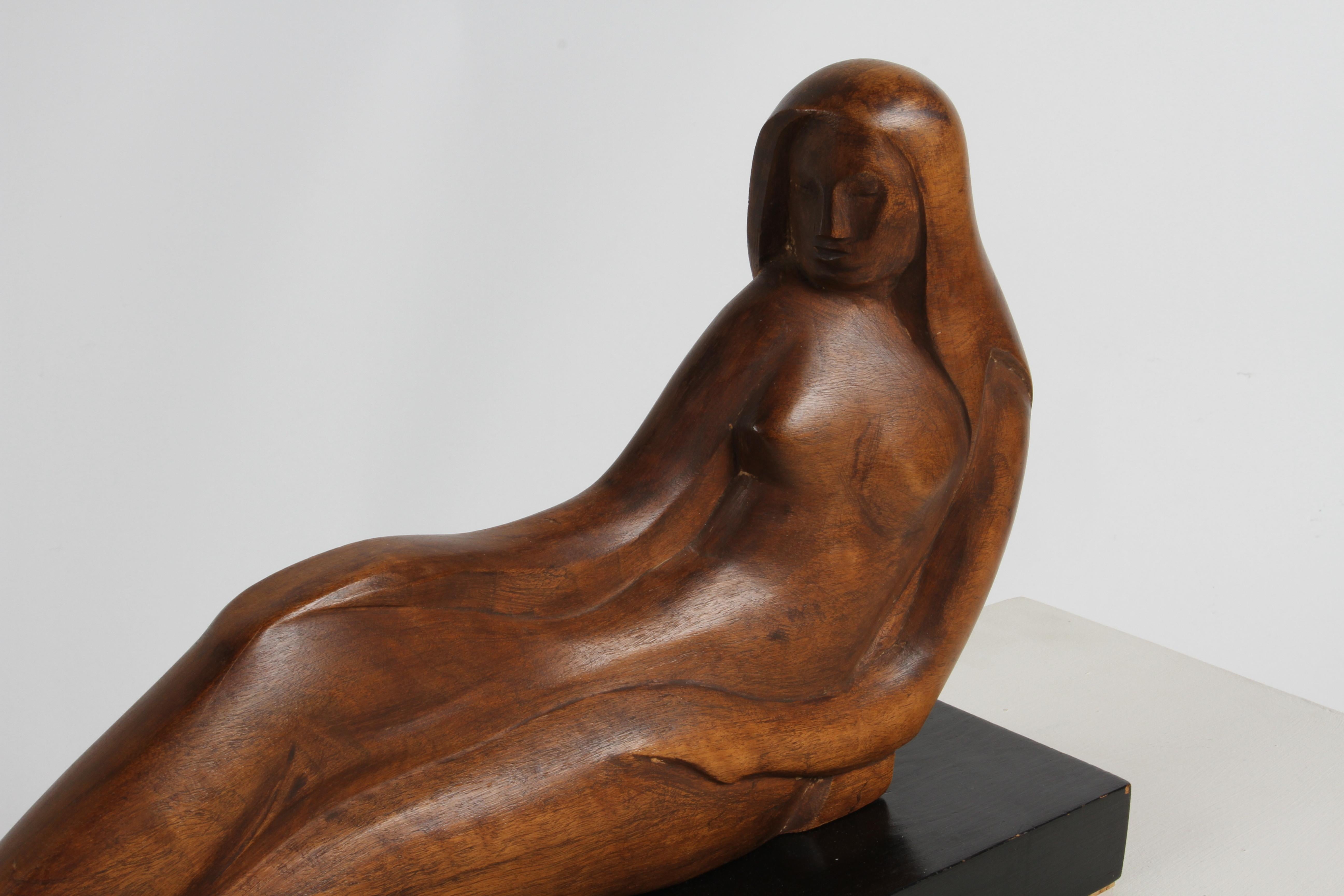 Mid-20th Century Sculptor William Conrad Severson 1950's Carved Sculpture Reclining Nude Female For Sale