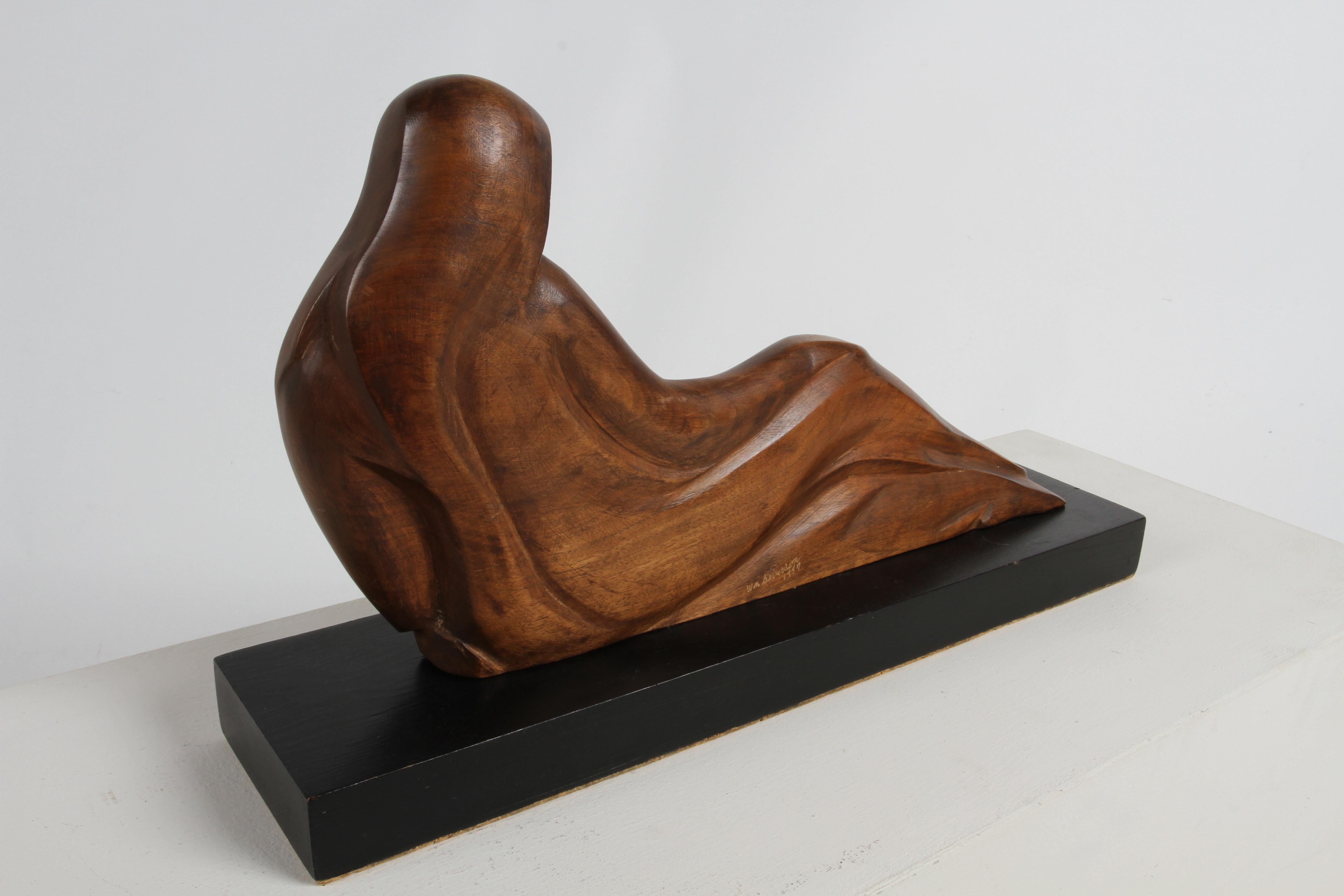 Brass Sculptor William Conrad Severson 1950's Carved Sculpture Reclining Nude Female For Sale
