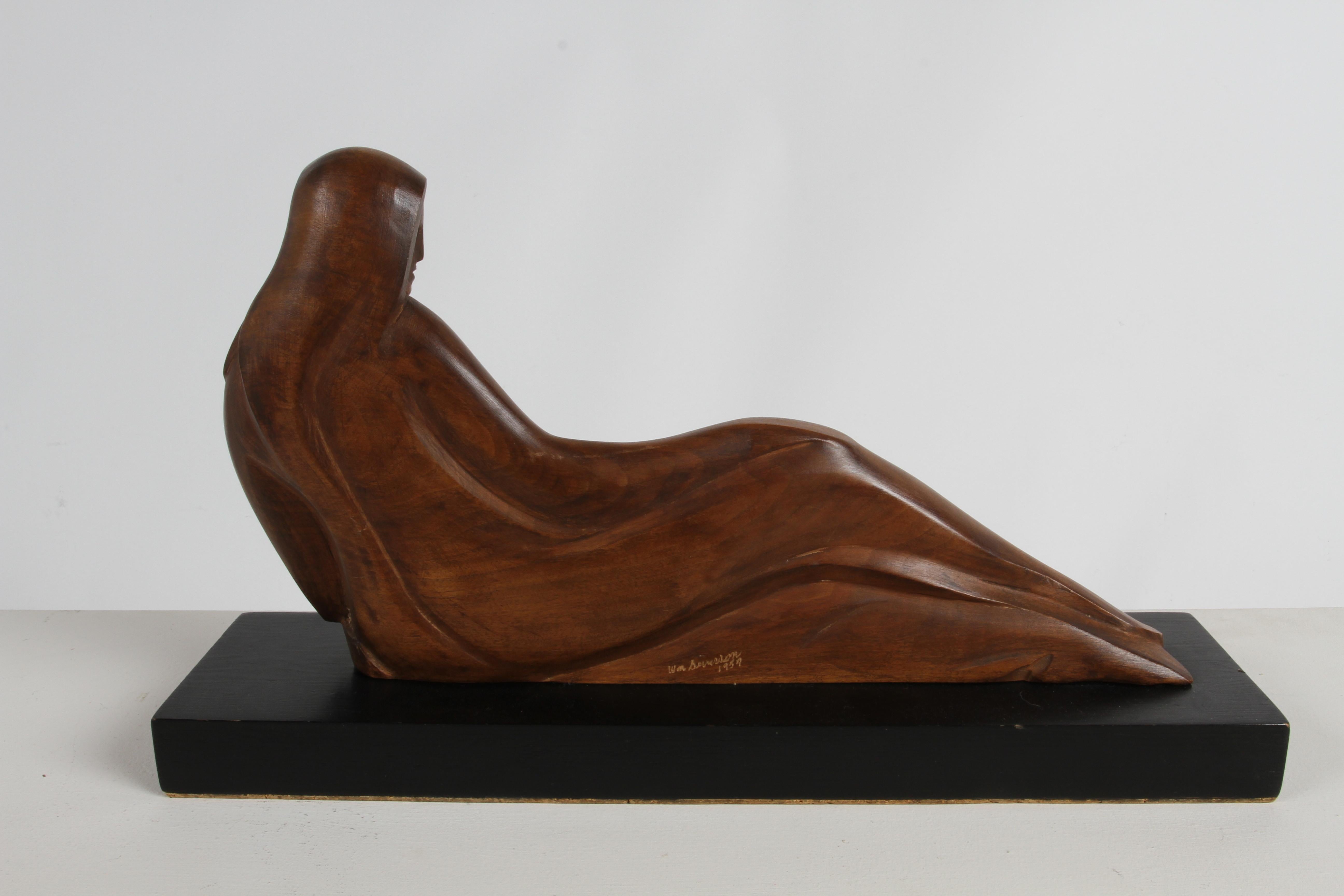 Sculptor William Conrad Severson 1950's Carved Sculpture Reclining Nude Female For Sale 1