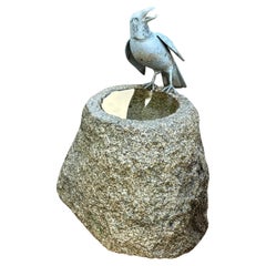 Sculptor William Conrad Severson 1970s Lead Crow Sculpture & Granite Bird Bath