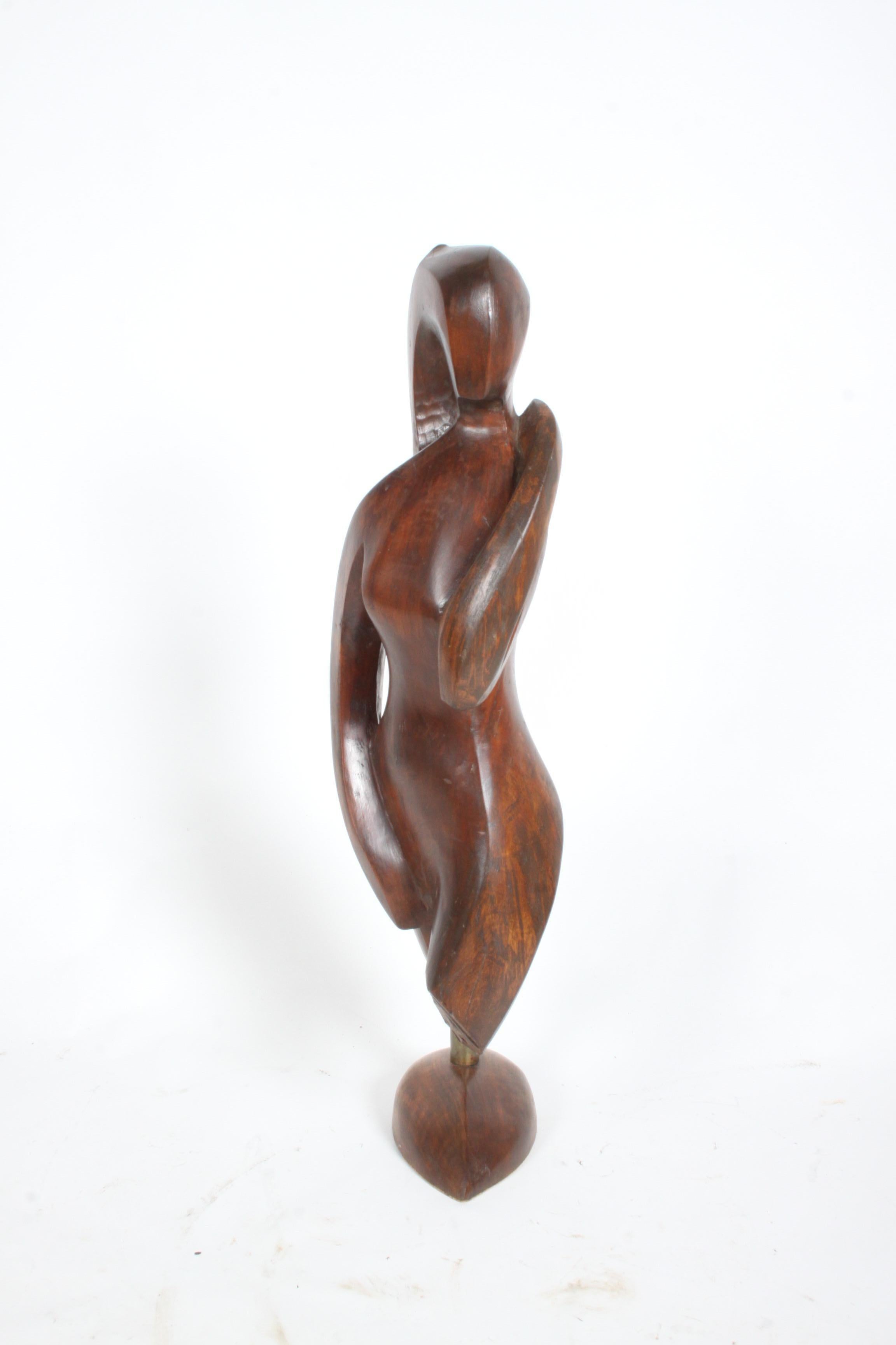 Early large organic mid-century modern hand sculpted wood nude female sculpture by artist / sculptor William Conrad Severson, (1924-1999). A beautiful early piece of work, signed Wm. C. Severson and dated 1956. Abstract female form carved out of