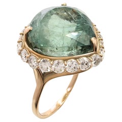 Certified Tourmaline and 1.8ct of 22 Diamonds Sculptural 14k Rose Gold Ring