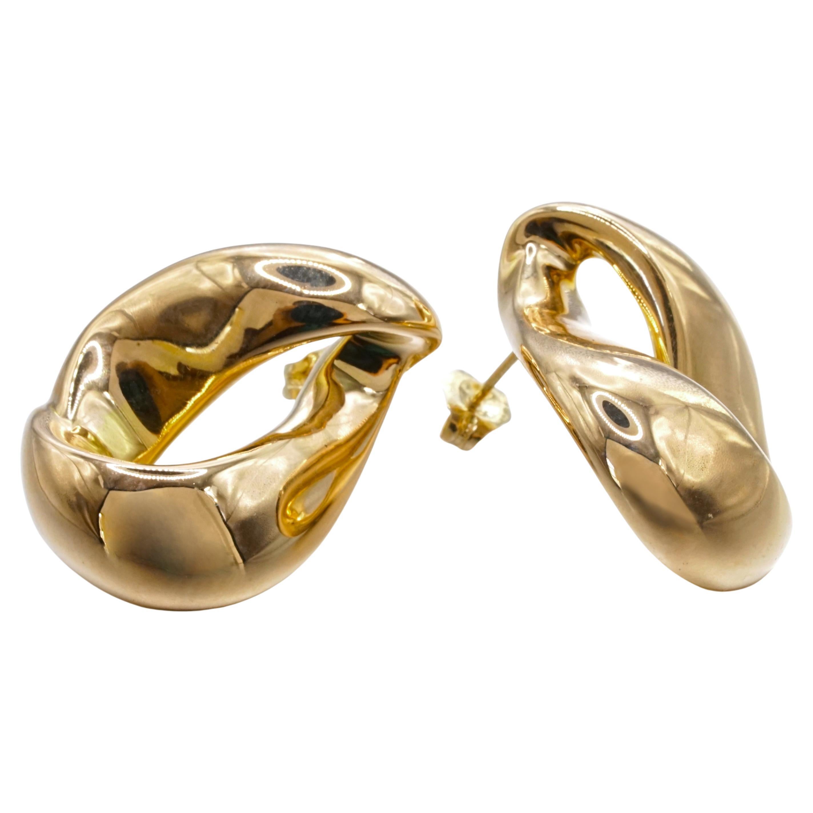 Sculptural 14K Yellow Gold Hoop Earrings For Sale