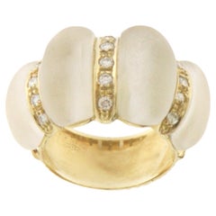 Sculptural 14k Yellow Gold Rock Crystal 
Diamond Cocktail Ring, Italy
