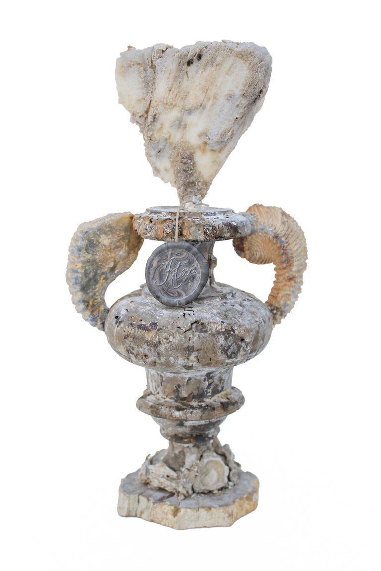 18th Century and Earlier Sculptural 17-18th Century Italian Vase with Agate Coral and Fossil Shells For Sale