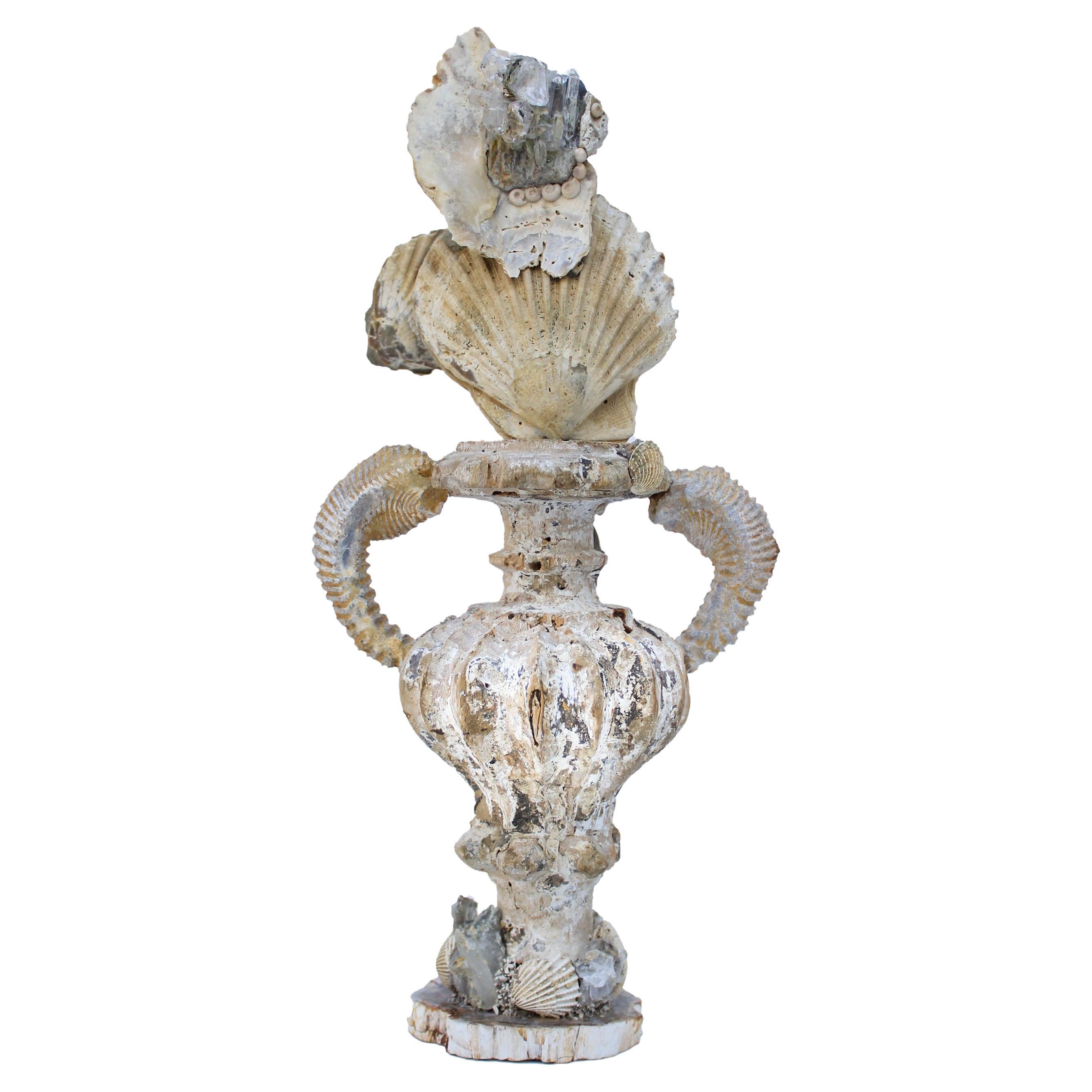 Sculptural 17-18th Century Italian Vase with Chesapecten Shells & Faden Crystals