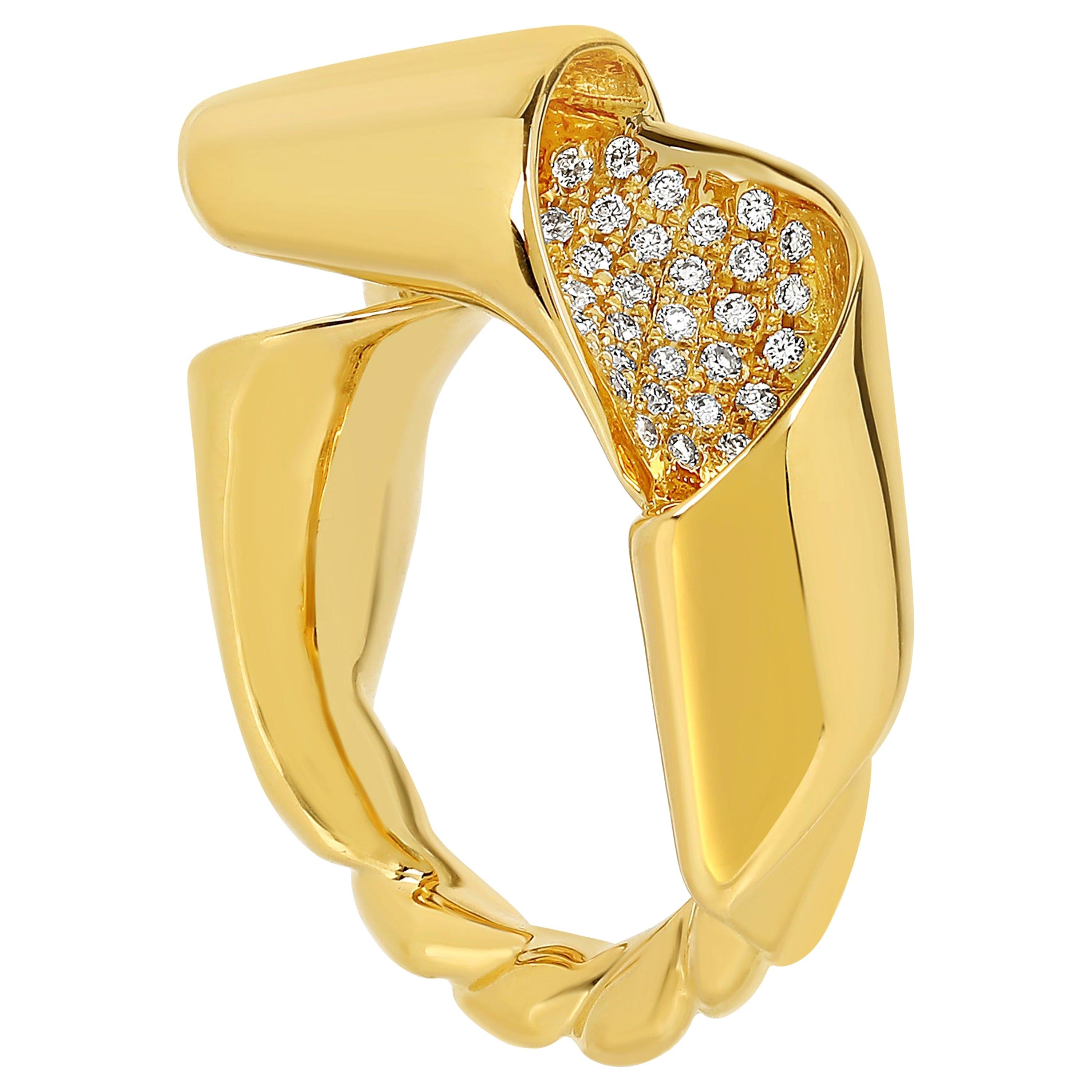 For Sale:  Sculptural 18k Gold and White Diamond Maar Ring