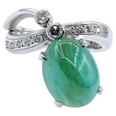 Retro Sculptural 18k Jade & Diamond Cocktail Ring