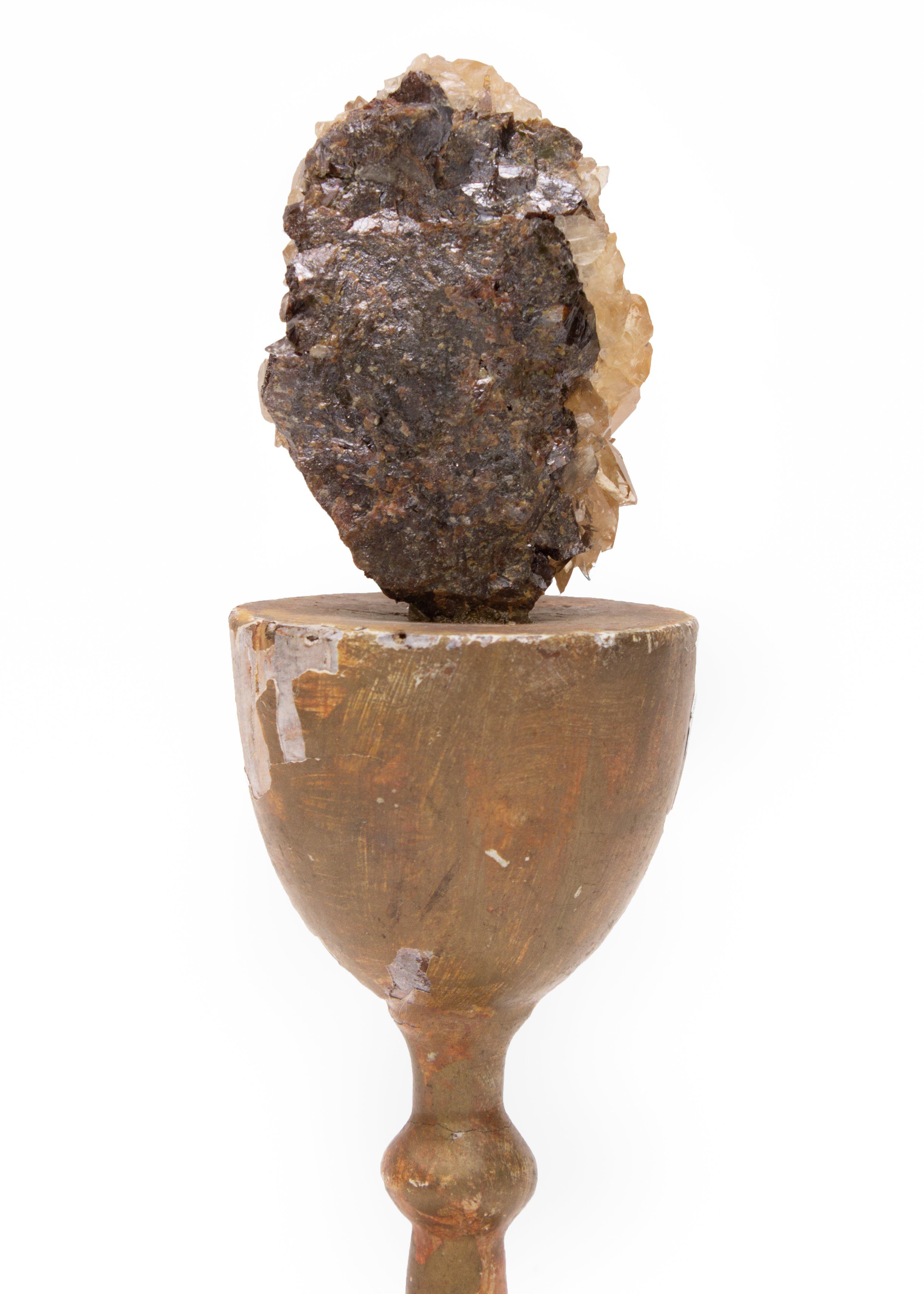 Italian Sculptural 18th Century Chalice with Calcite Crystals in Sphalerite on Lucite For Sale