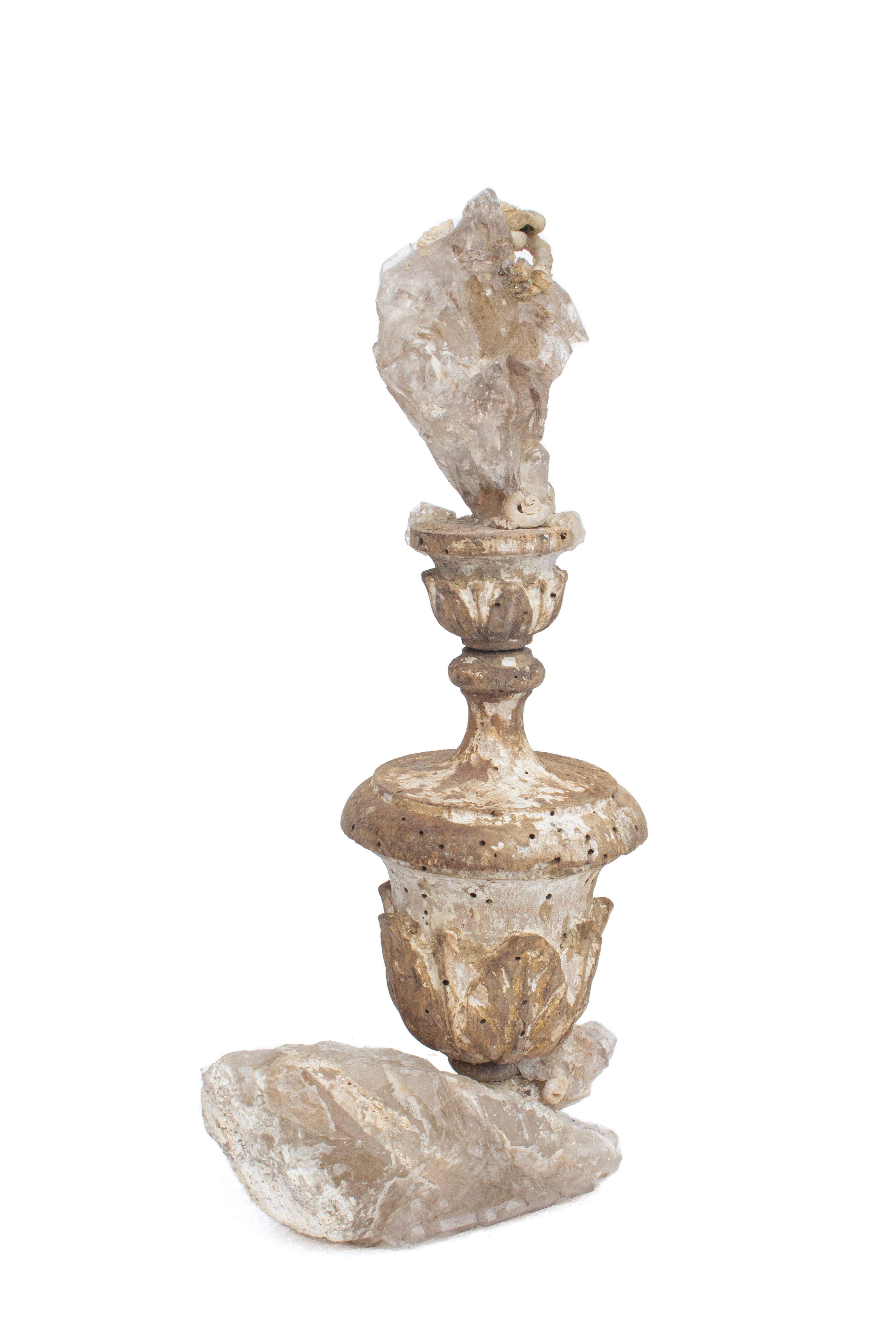 Sculptural 18th Century 'Florence Fragment' with a Fossil Shell and Crystal Base In Distressed Condition For Sale In Dublin, Dalkey