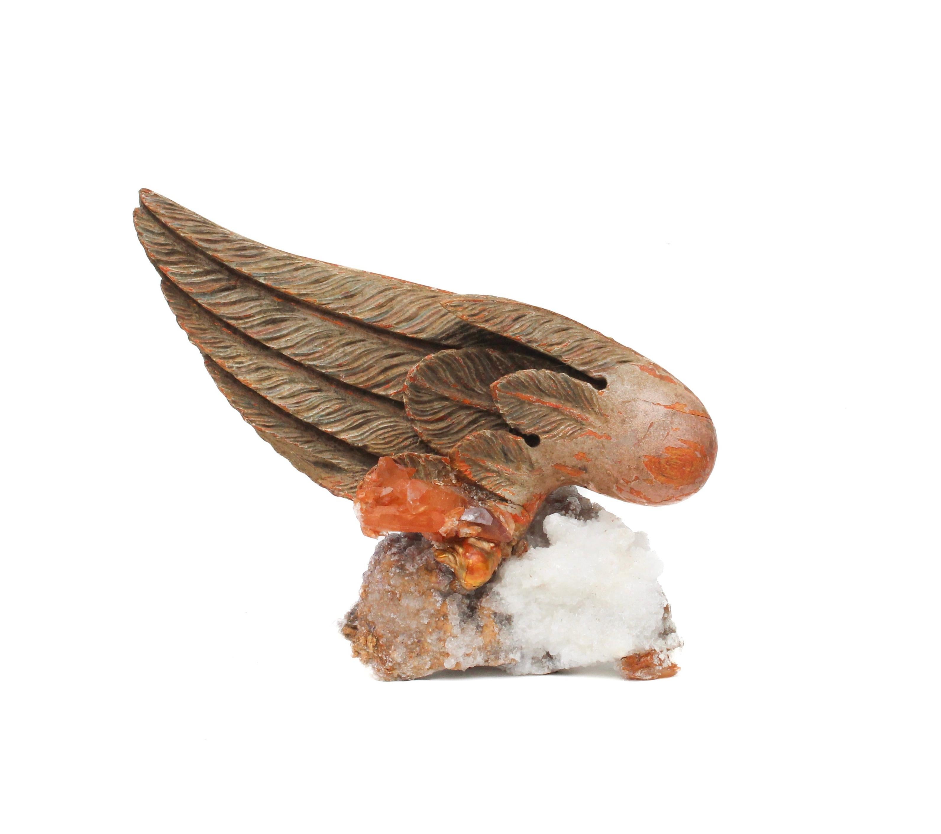Rococo Sculptural 18th Century Italian Angel Wing on Aragonite with Tangerine Quartz For Sale