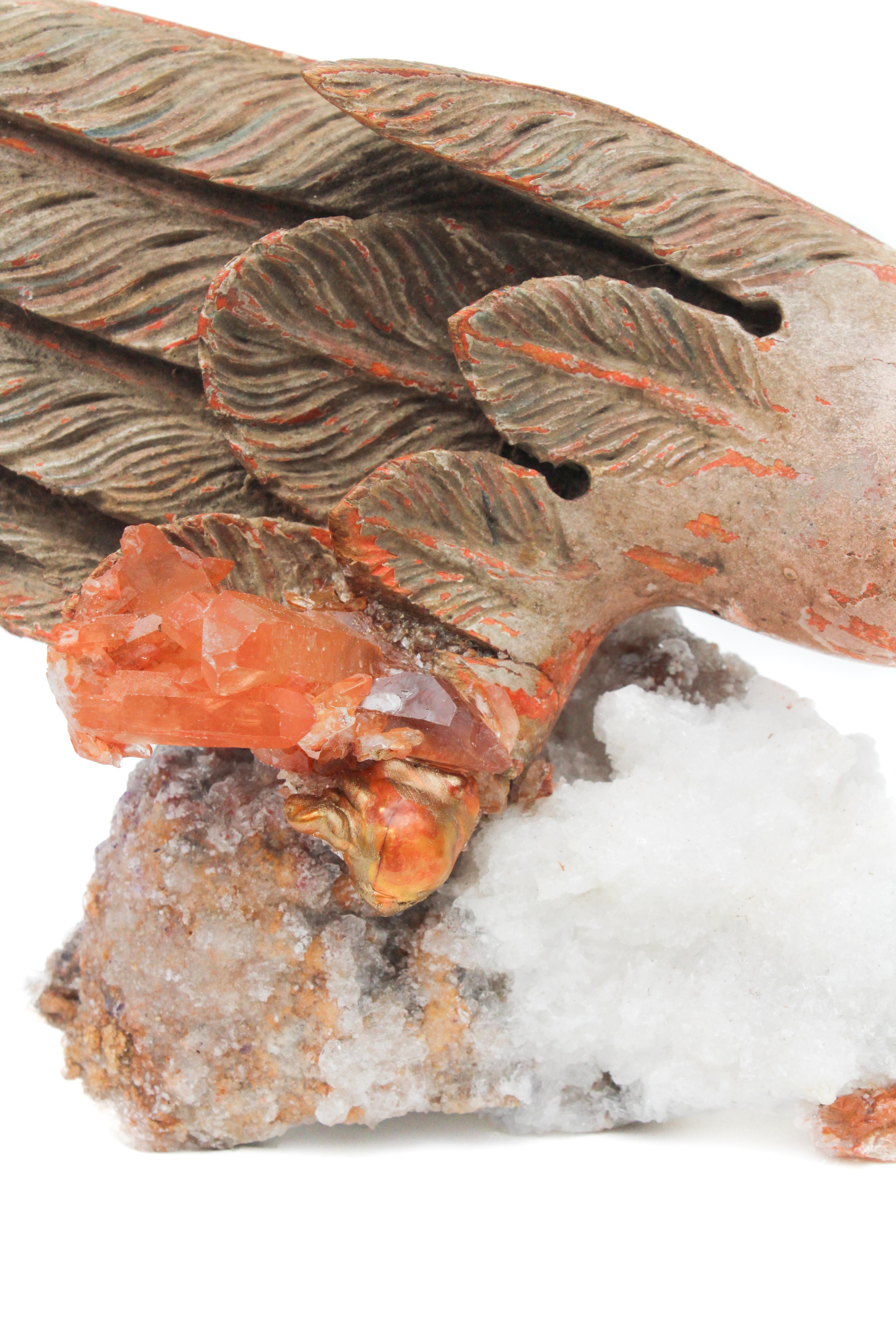 Sculptural 18th Century Italian Angel Wing on Aragonite with Tangerine Quartz In Good Condition For Sale In Dublin, Dalkey