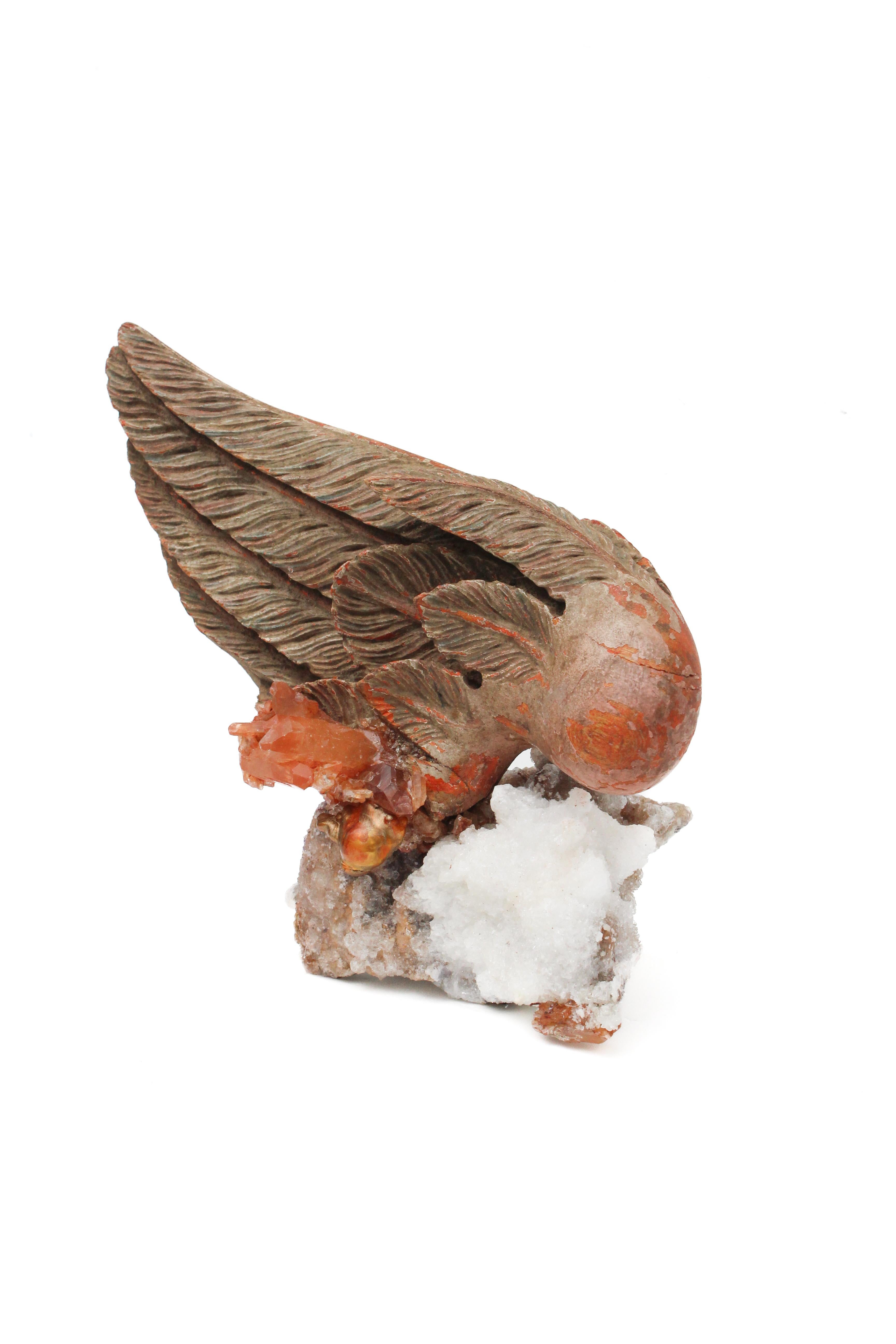 18th Century and Earlier Sculptural 18th Century Italian Angel Wing on Aragonite with Tangerine Quartz