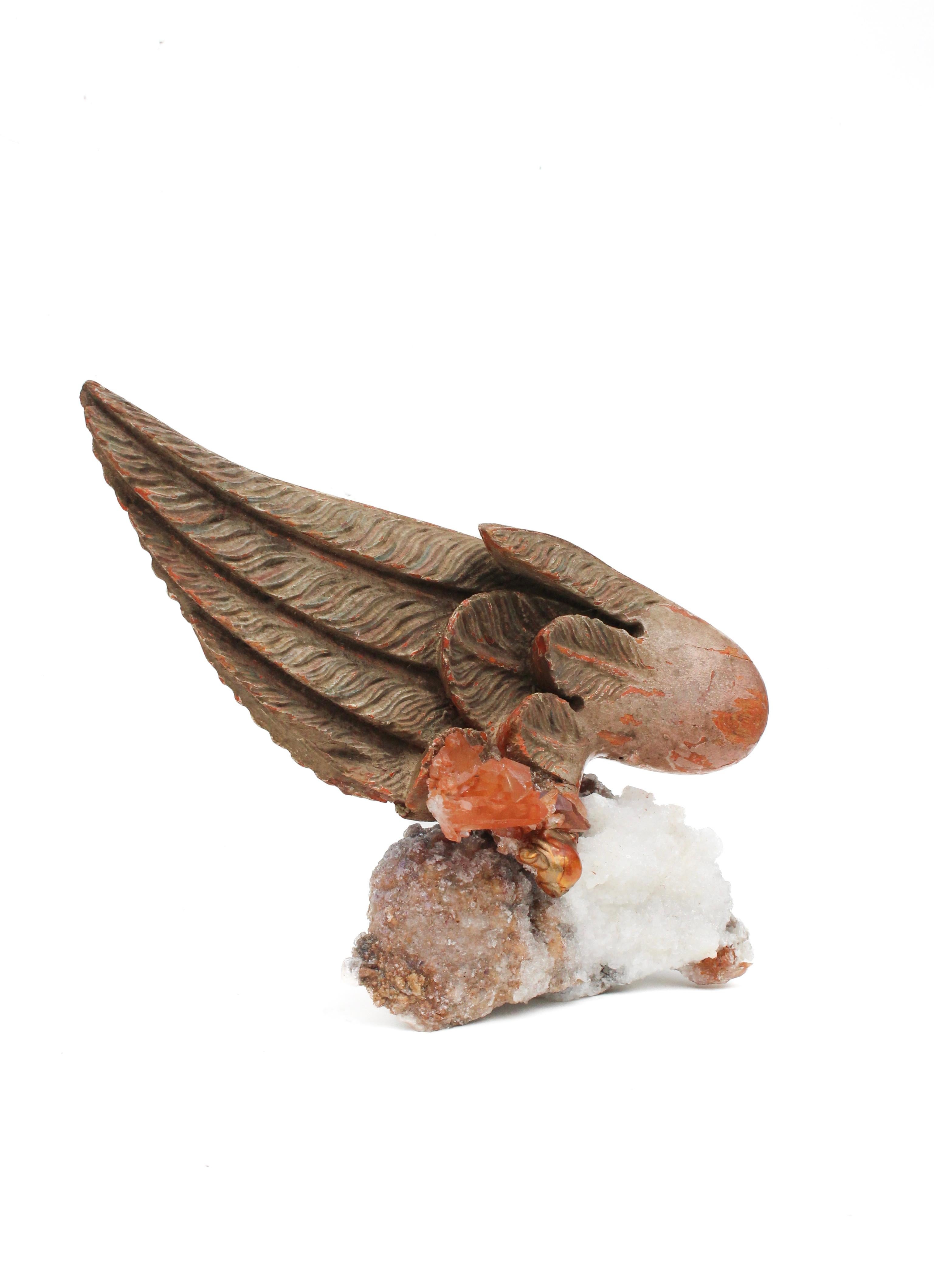 Sculptural 18th Century Italian Angel Wing on Aragonite with Tangerine Quartz For Sale 1