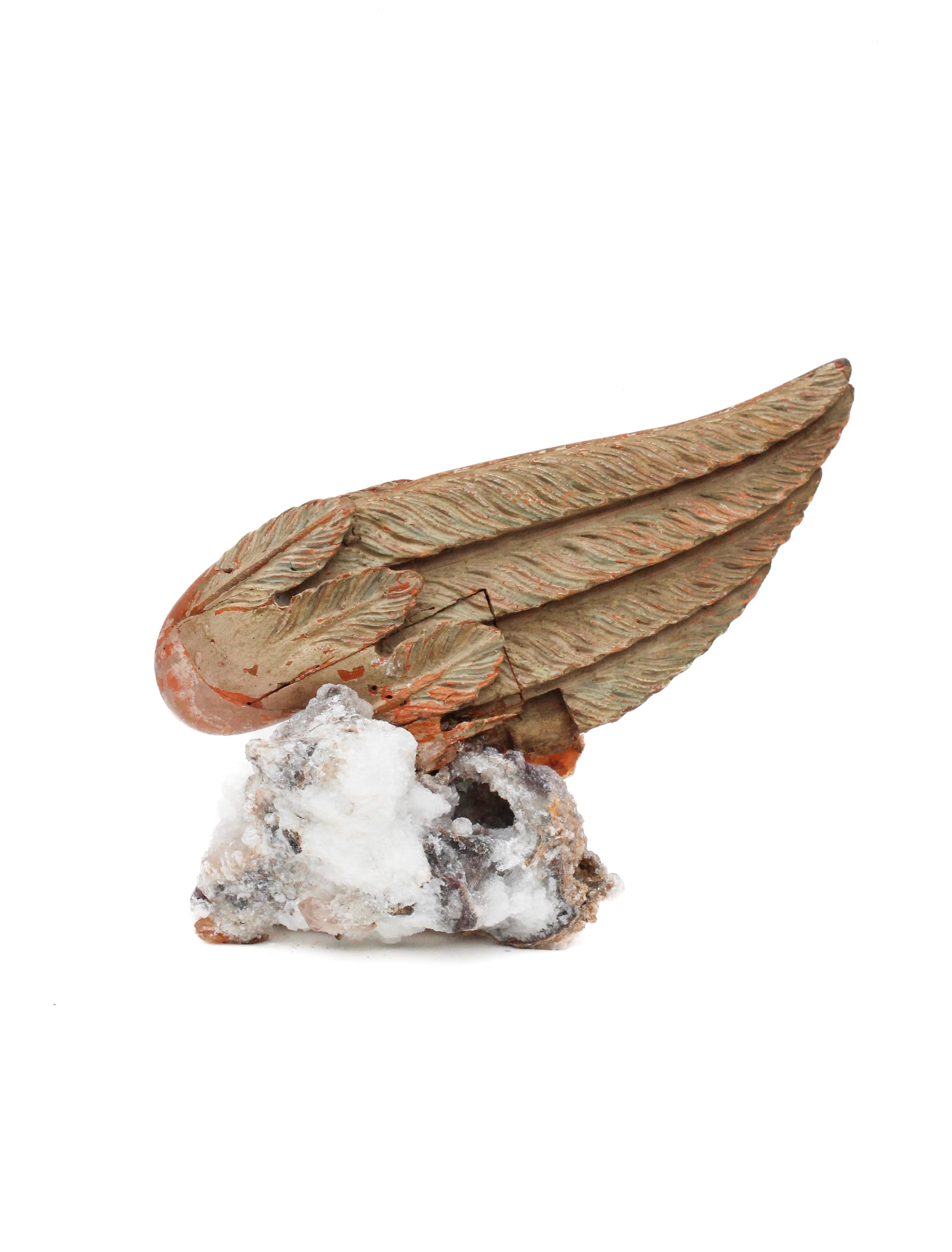 Sculptural 18th Century Italian Angel Wing on Aragonite with Tangerine Quartz For Sale 2