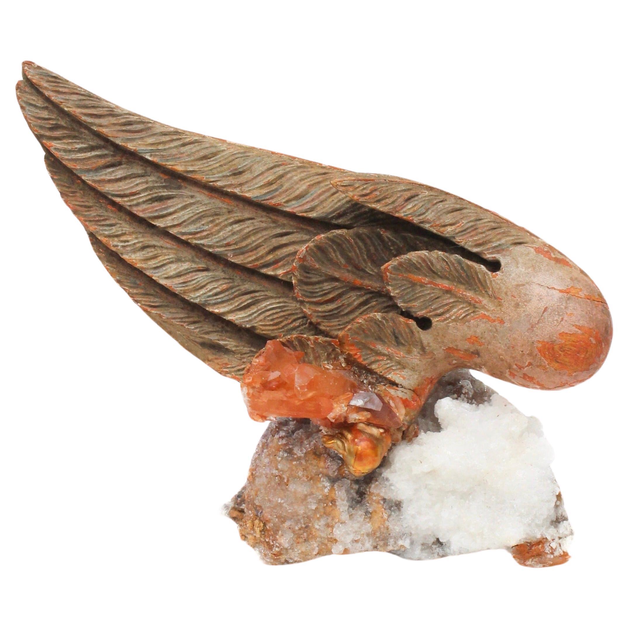 Sculptural 18th Century Italian Angel Wing on Aragonite with Tangerine Quartz For Sale