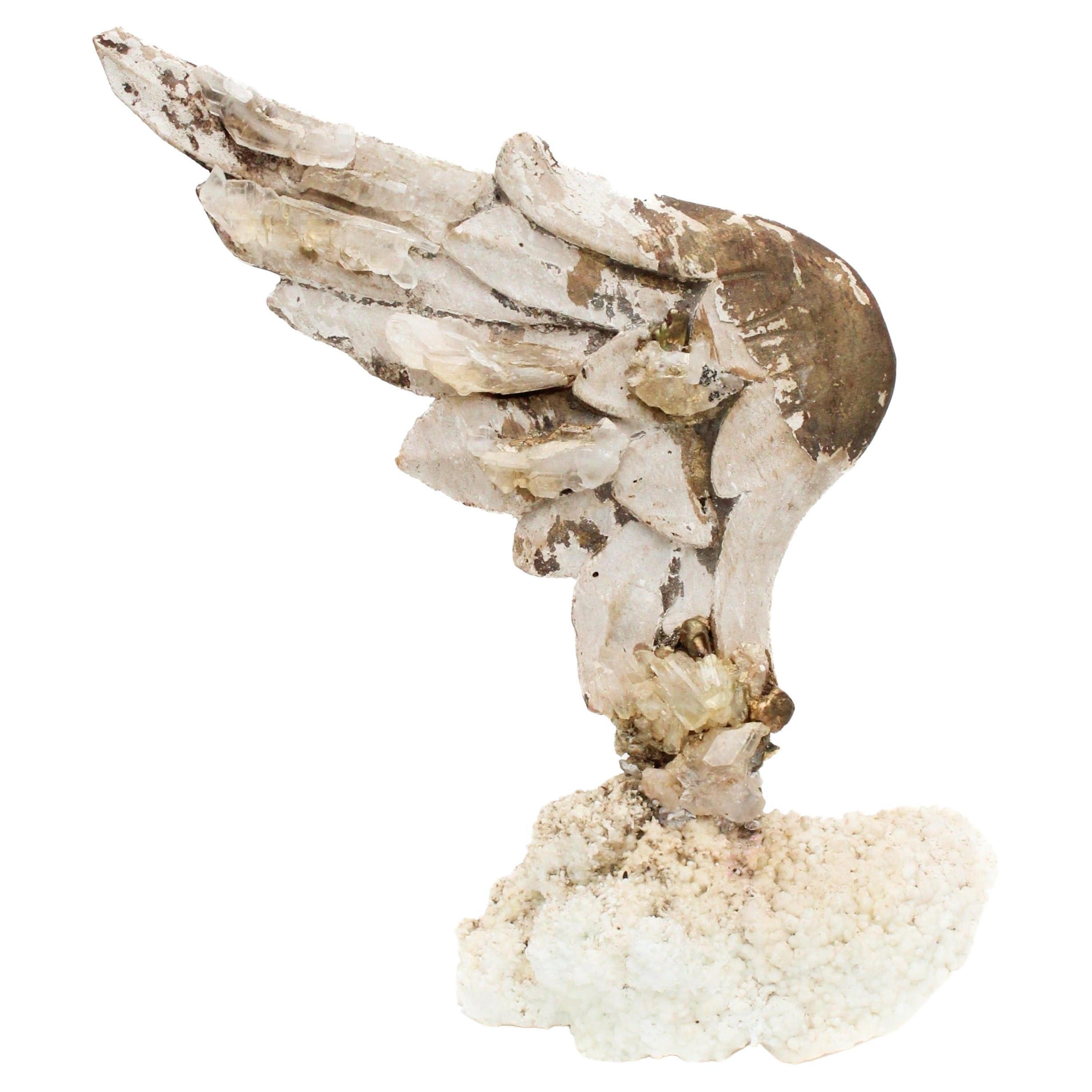 Sculptural 18th Century Italian Angel Wing with Aragonite and Faden Crystals