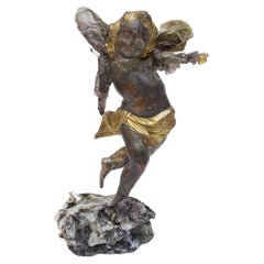 Sculptural 18th Century Italian Angel with Smokey Quartz Arms & Mounted on Mica
