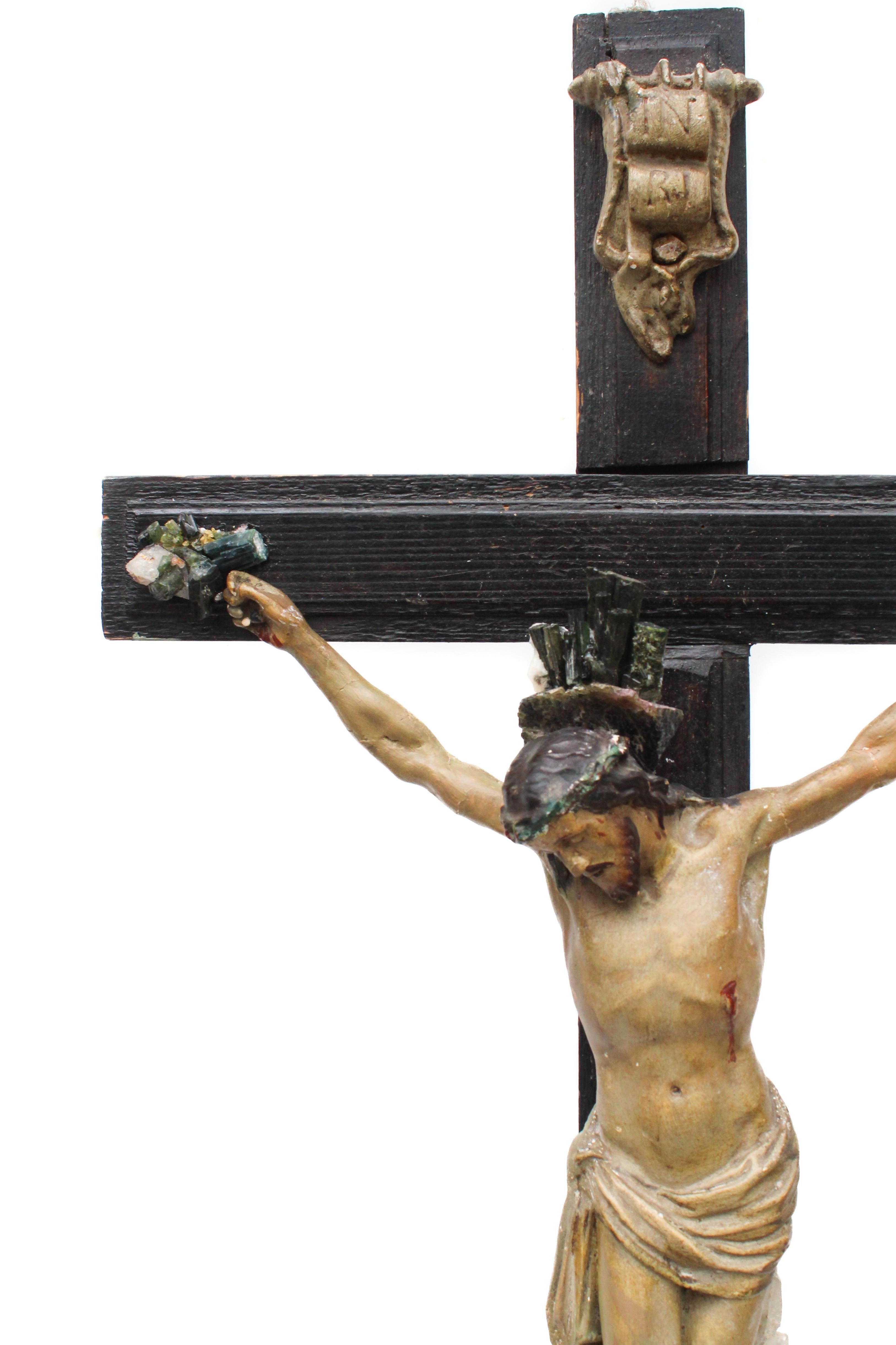 Baroque Sculptural 18th Century Italian Black Crucifix with Tourmaline in Matrix For Sale