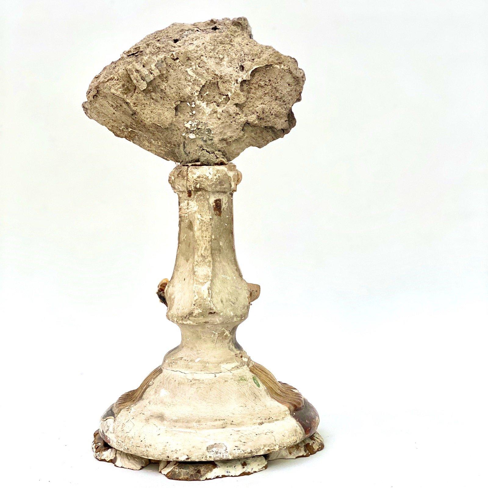 Hand-Carved Sculptural 18th Century Italian Candlestick Base with Agatized Coral on Agate For Sale
