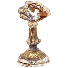 Sculptural 18th Century Italian Candlestick Base with Agatized Coral on Agate