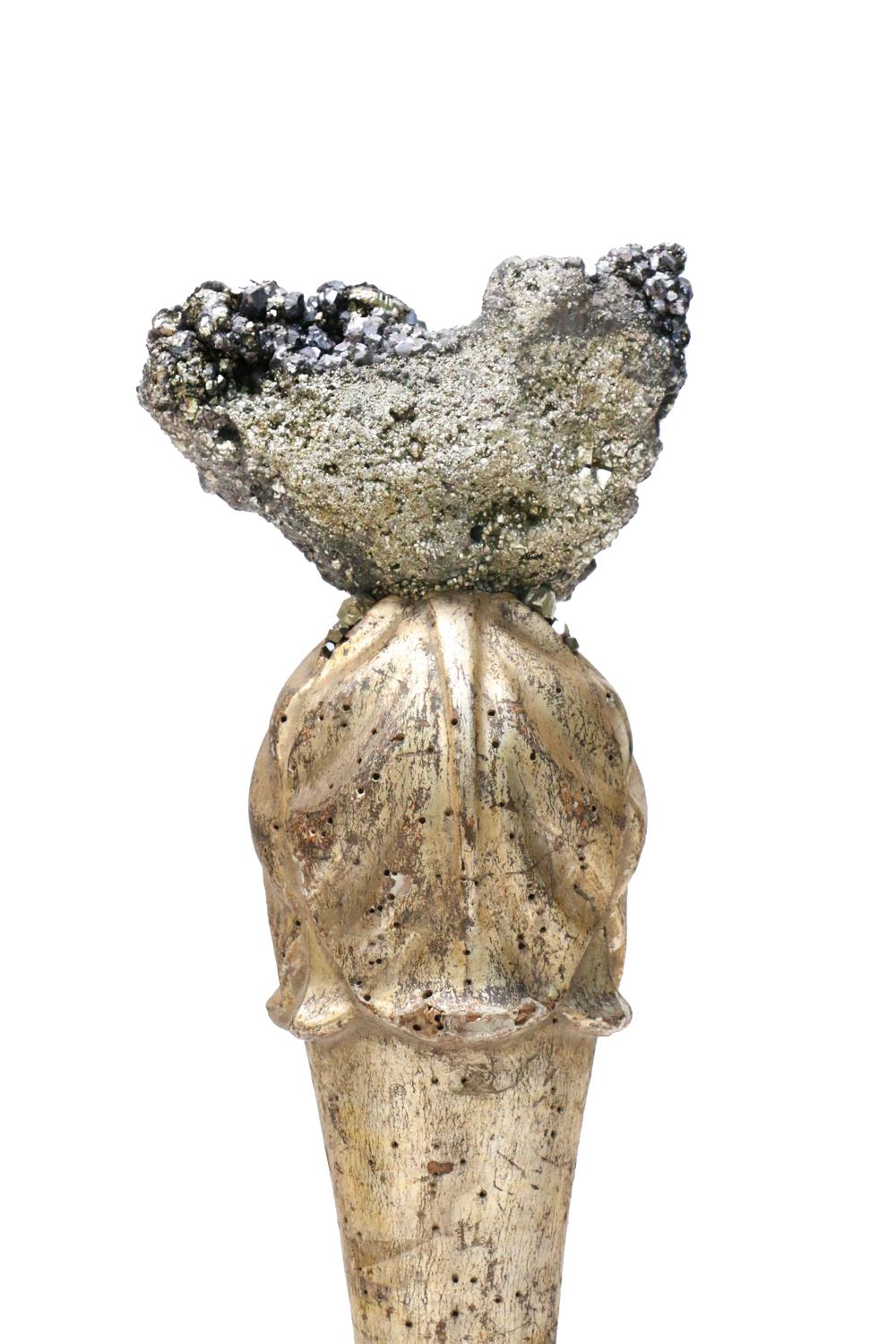 Rococo Sculptural 18th Century Italian Candlestick Fragment with Galena and Pyrite For Sale