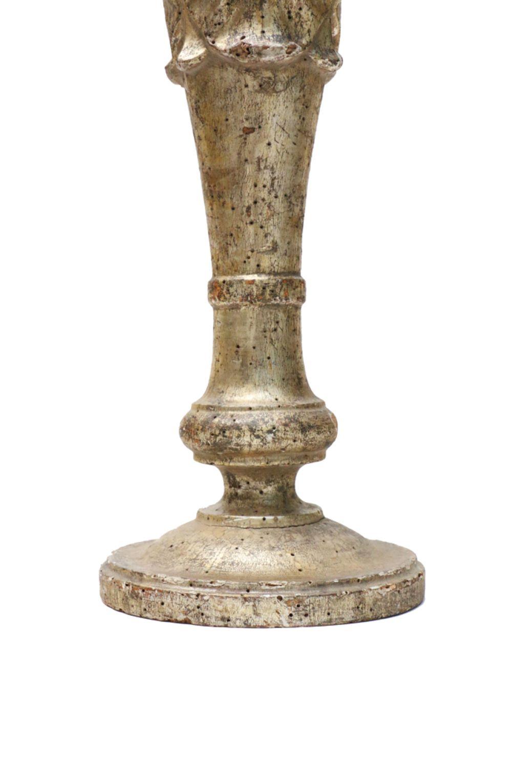 Hand-Painted Sculptural 18th Century Italian Candlestick Fragment with Galena and Pyrite For Sale