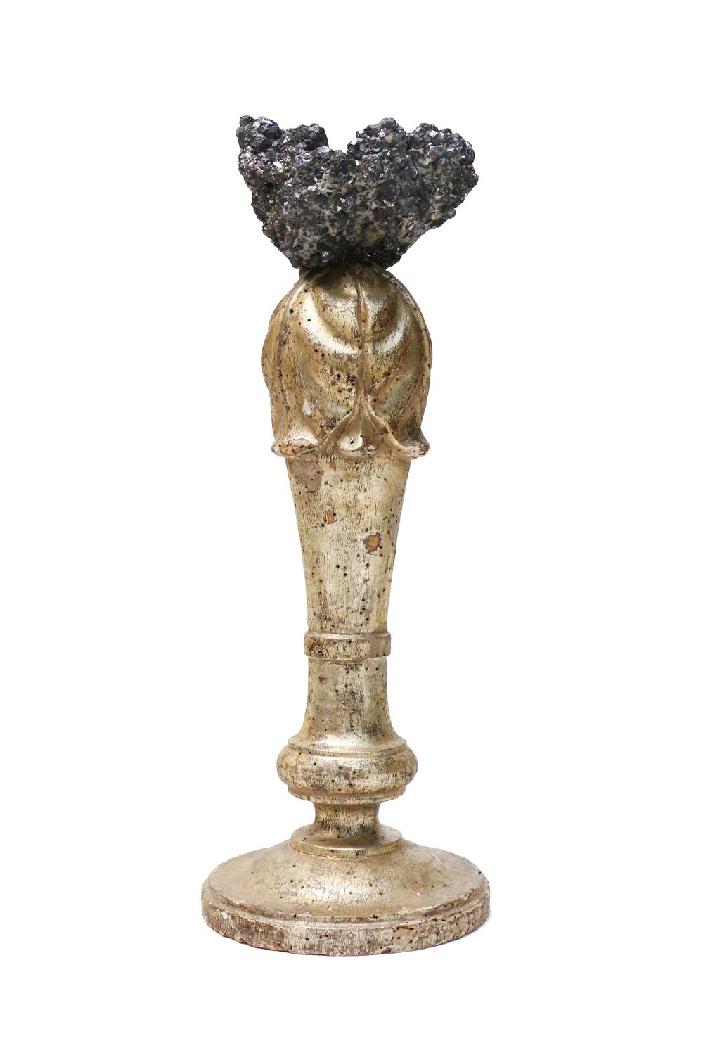 Sculptural 18th Century Italian Candlestick Fragment with Galena and Pyrite In Good Condition For Sale In Dublin, Dalkey