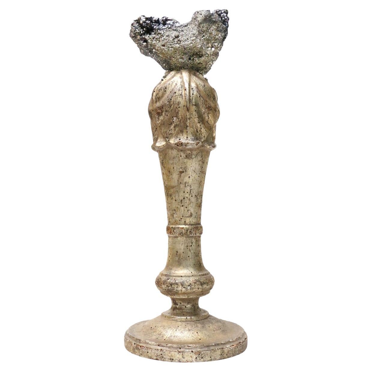 Sculptural 18th Century Italian Candlestick Fragment with Galena and Pyrite For Sale