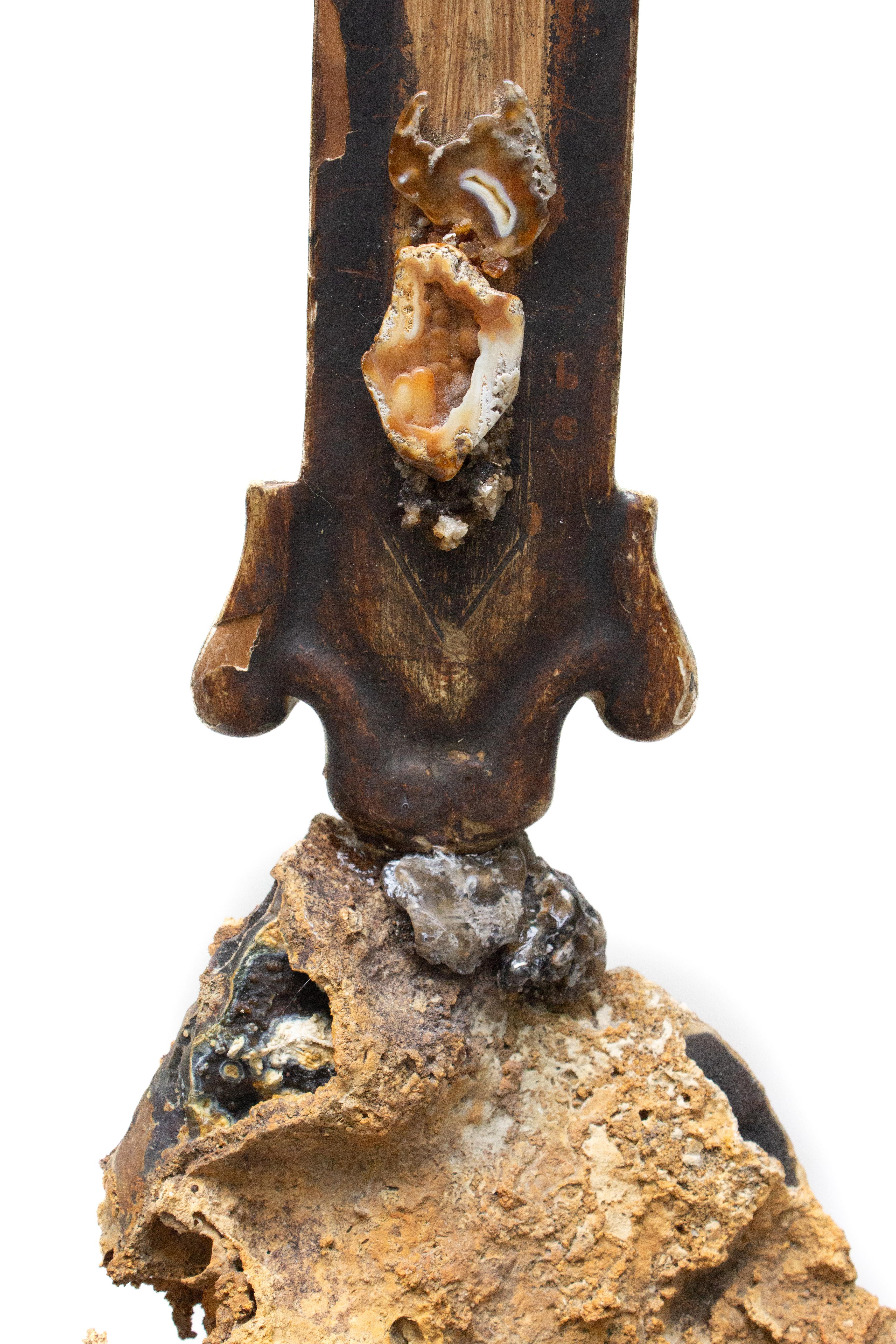 Rock Crystal 18th Century Italian Cross with Fossil Agate Coral and Mounted on Fossil Coral For Sale