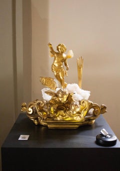 Sculptural 18th Century Italian Crown with Gilded Angel Fragments and Aragonite