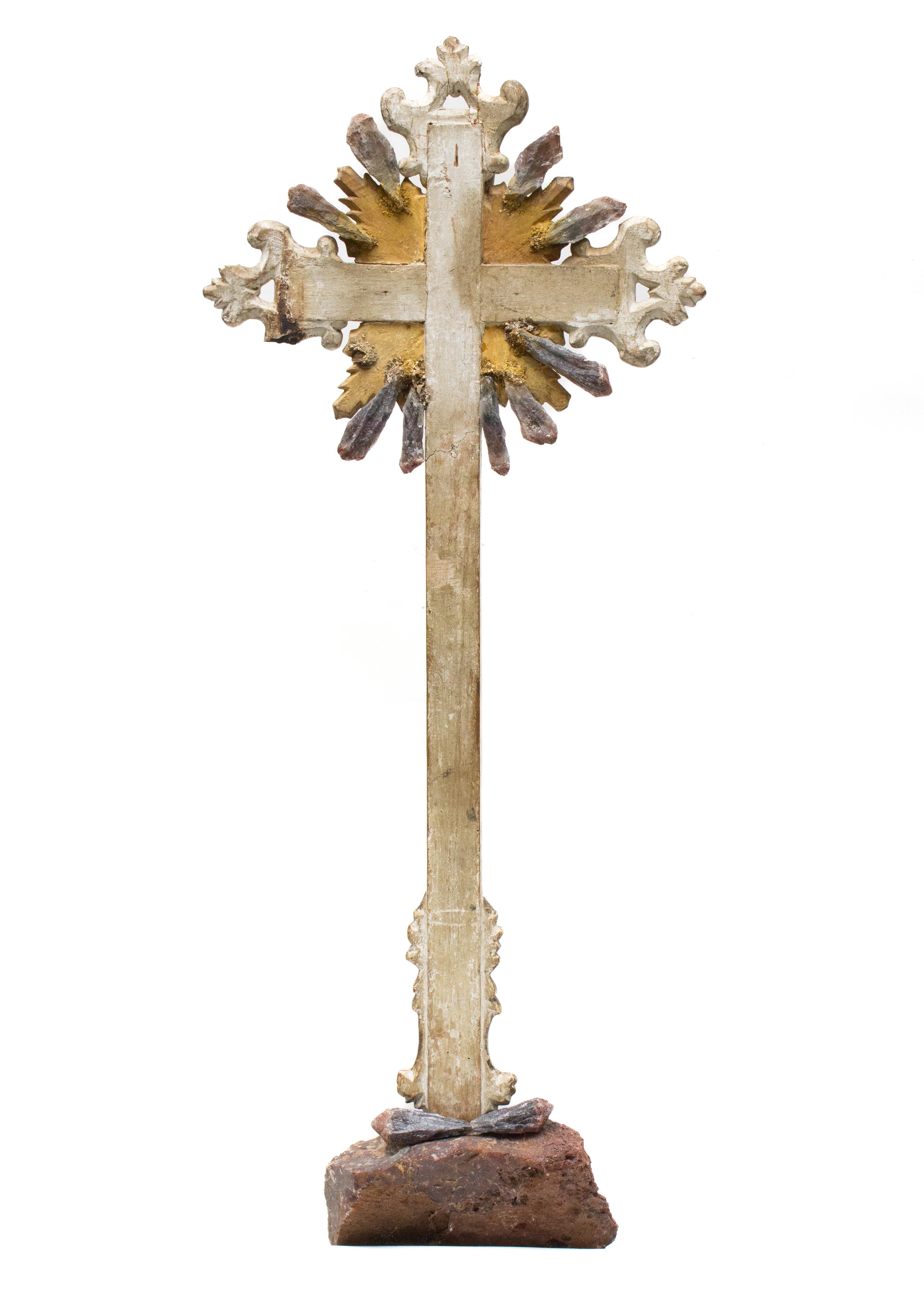 Sculptural 18th Century Italian Crucifix Mounted on Jasper with Crystal Points For Sale 1