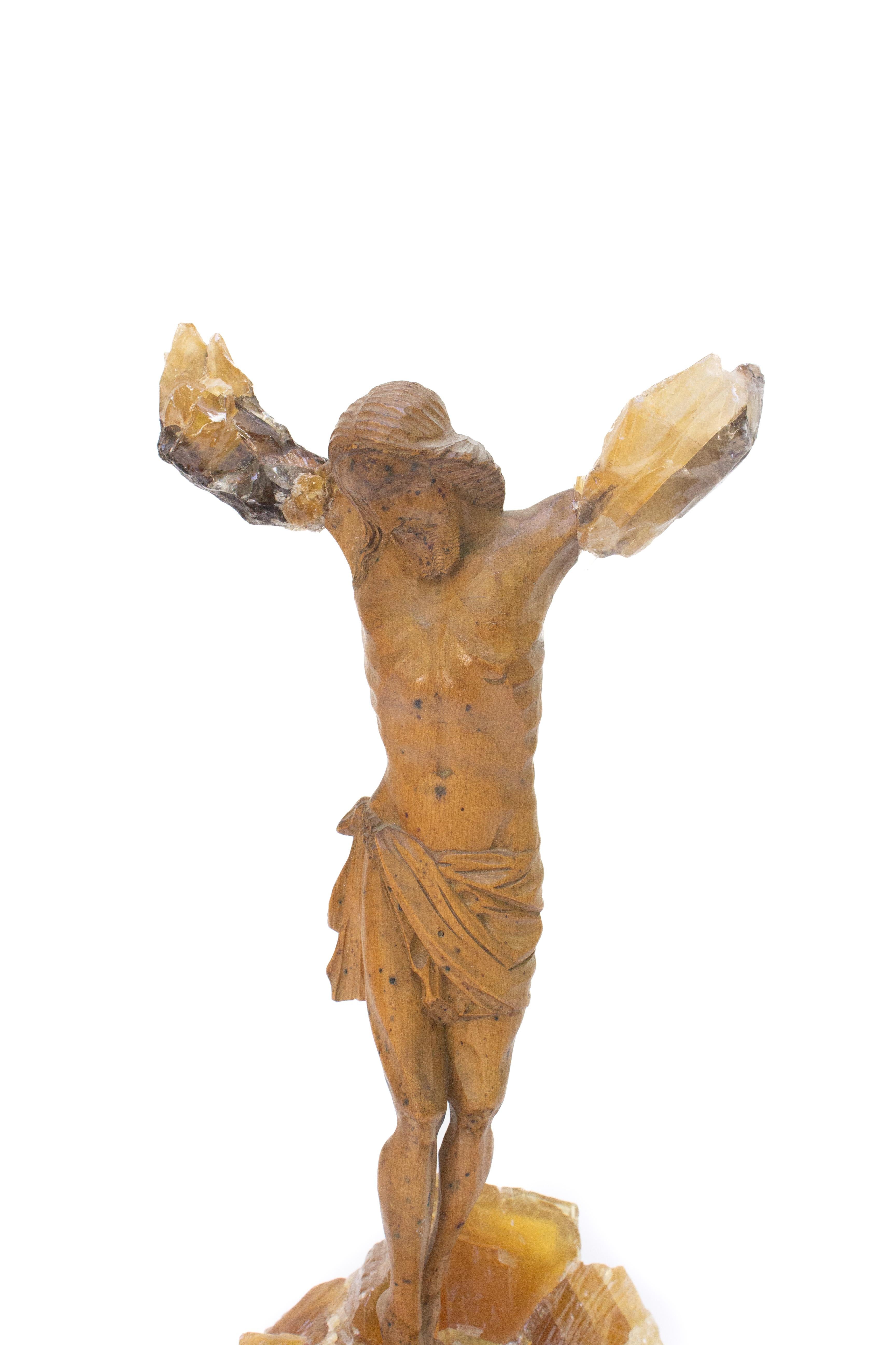 Rococo Sculptural 18th Century Italian Figure of Christ on Honey Calcite