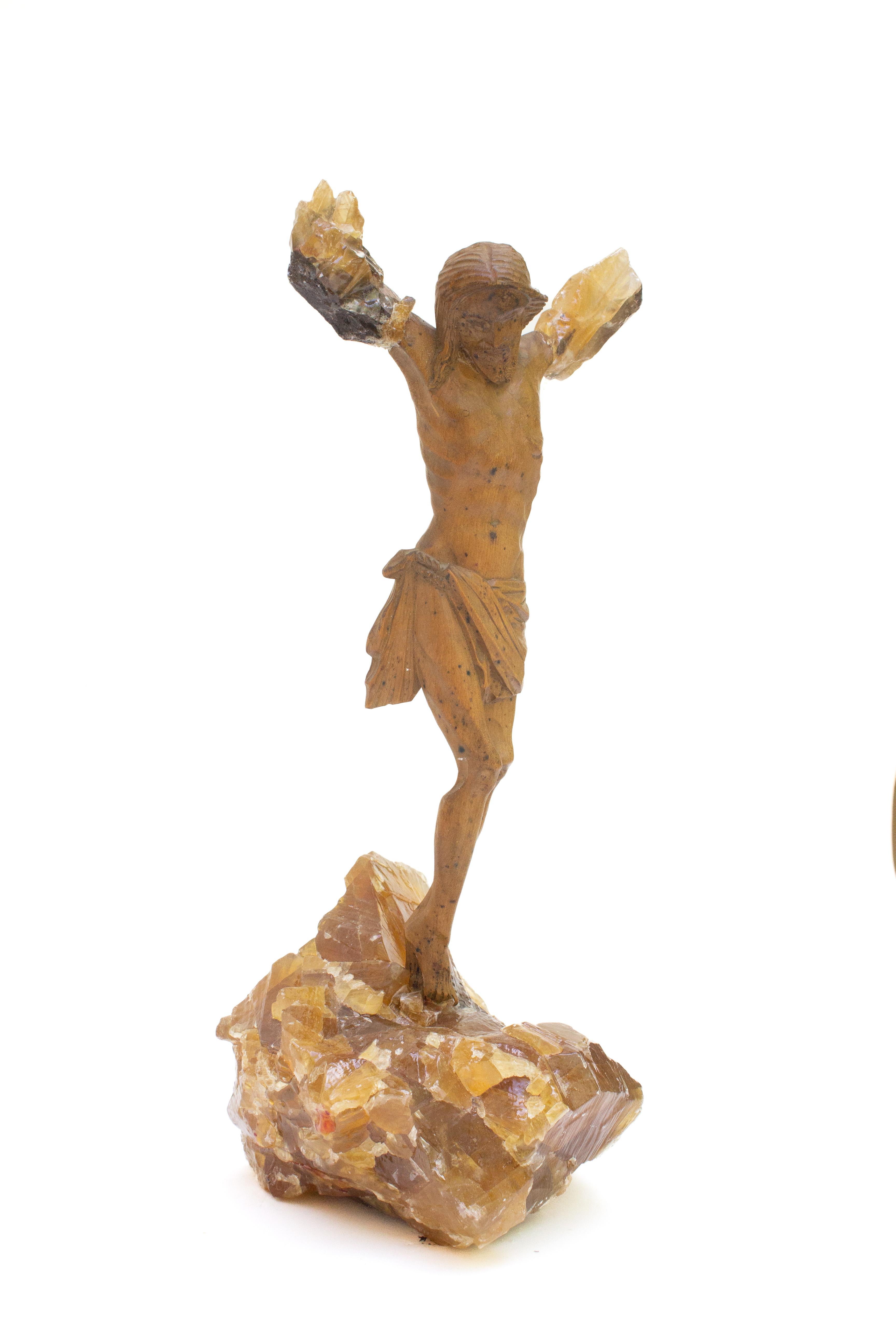 Hand-Carved Sculptural 18th Century Italian Figure of Christ on Honey Calcite
