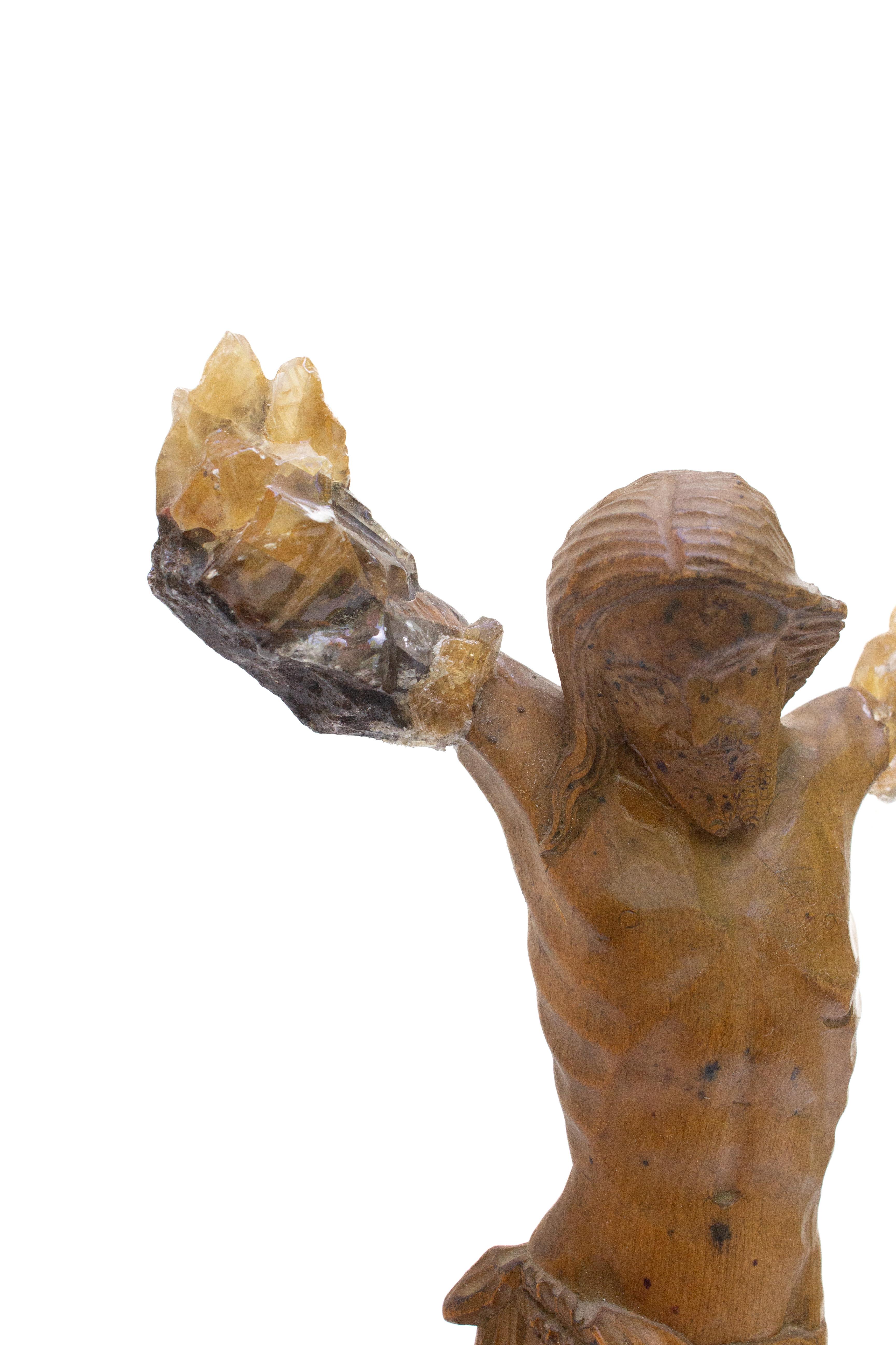 Crystal Sculptural 18th Century Italian Figure of Christ on Honey Calcite