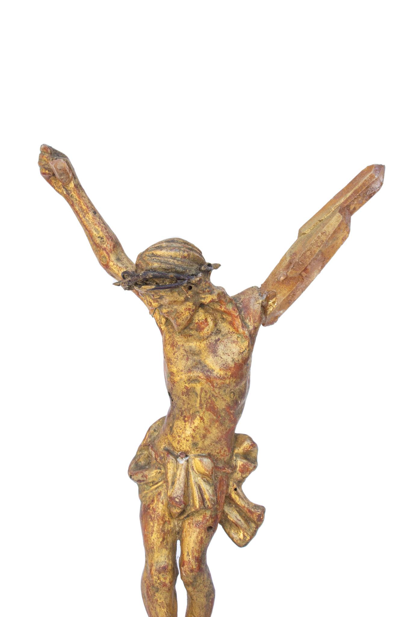 Rococo Sculptural 18th Century Italian Figure of Christ on Phantom Red Optical Calcite For Sale