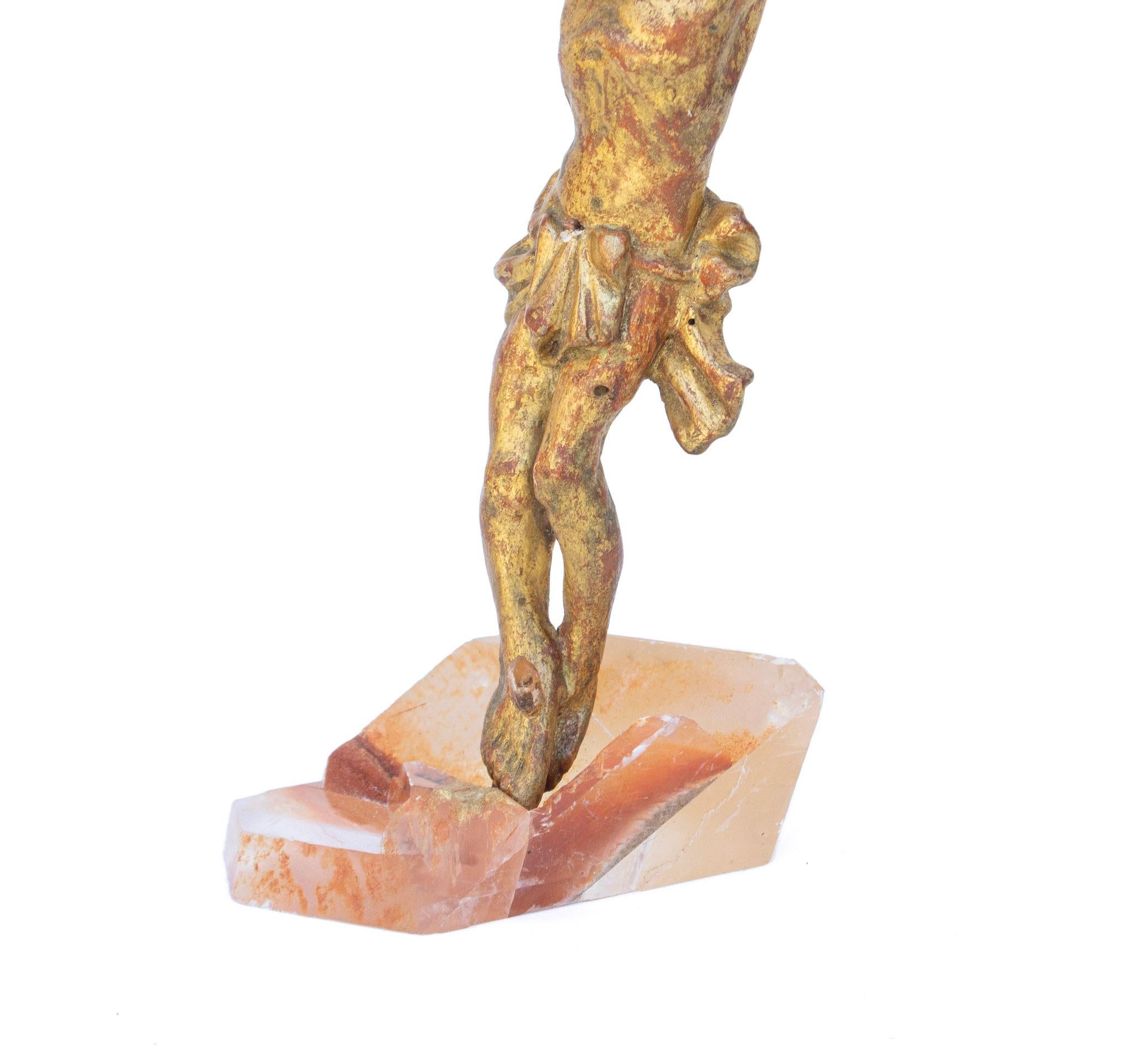 Sculptural 18th Century Italian Figure of Christ on Phantom Red Optical Calcite In Good Condition For Sale In Dublin, Dalkey