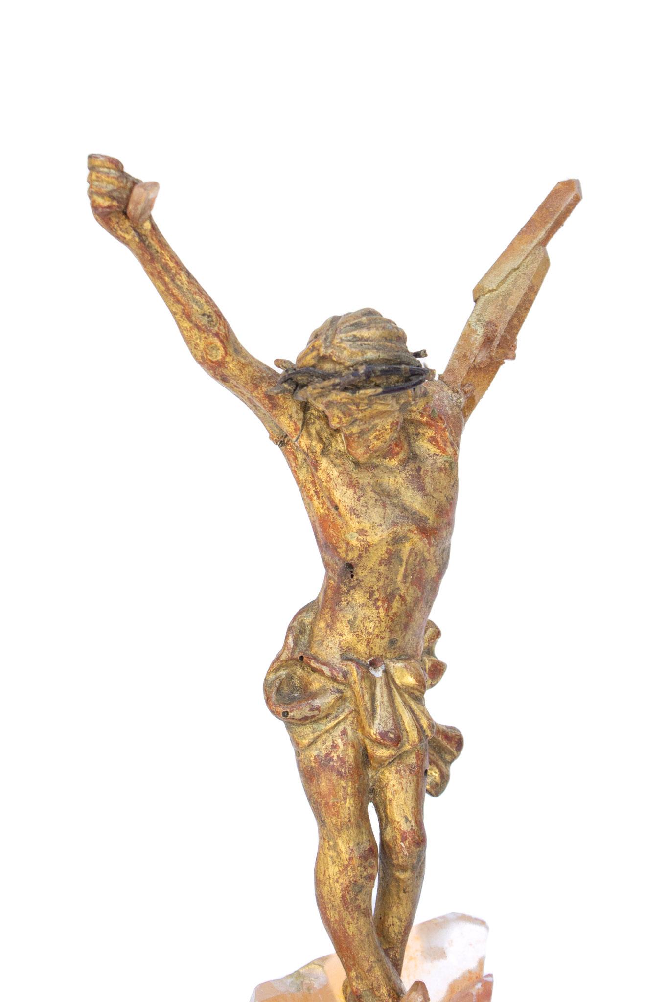 18th Century and Earlier Sculptural 18th Century Italian Figure of Christ on Phantom Red Optical Calcite For Sale