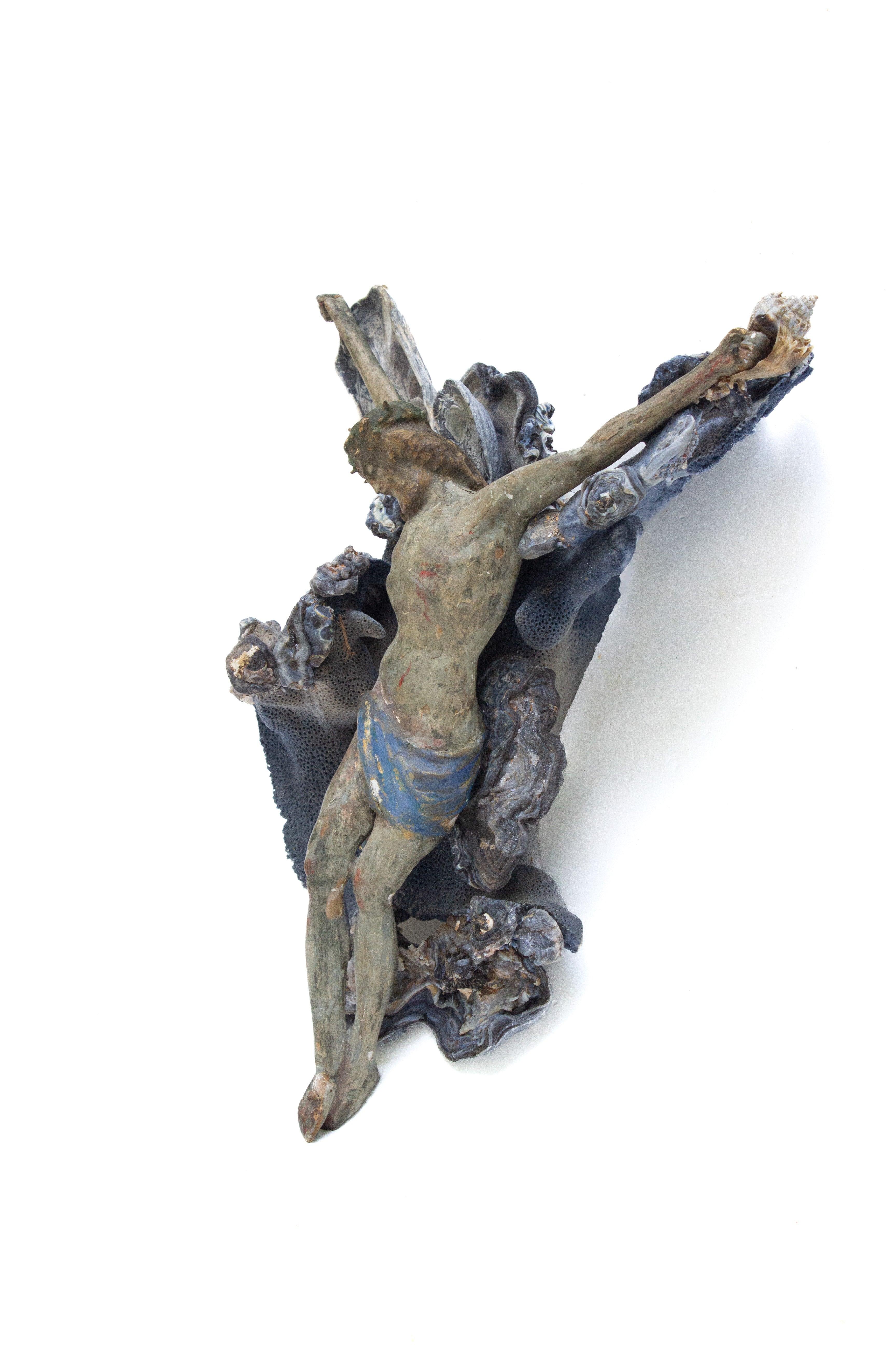Hand-Carved Sculptural 18th Century Italian Figure of Christ with Blue Coral and Chalcedony