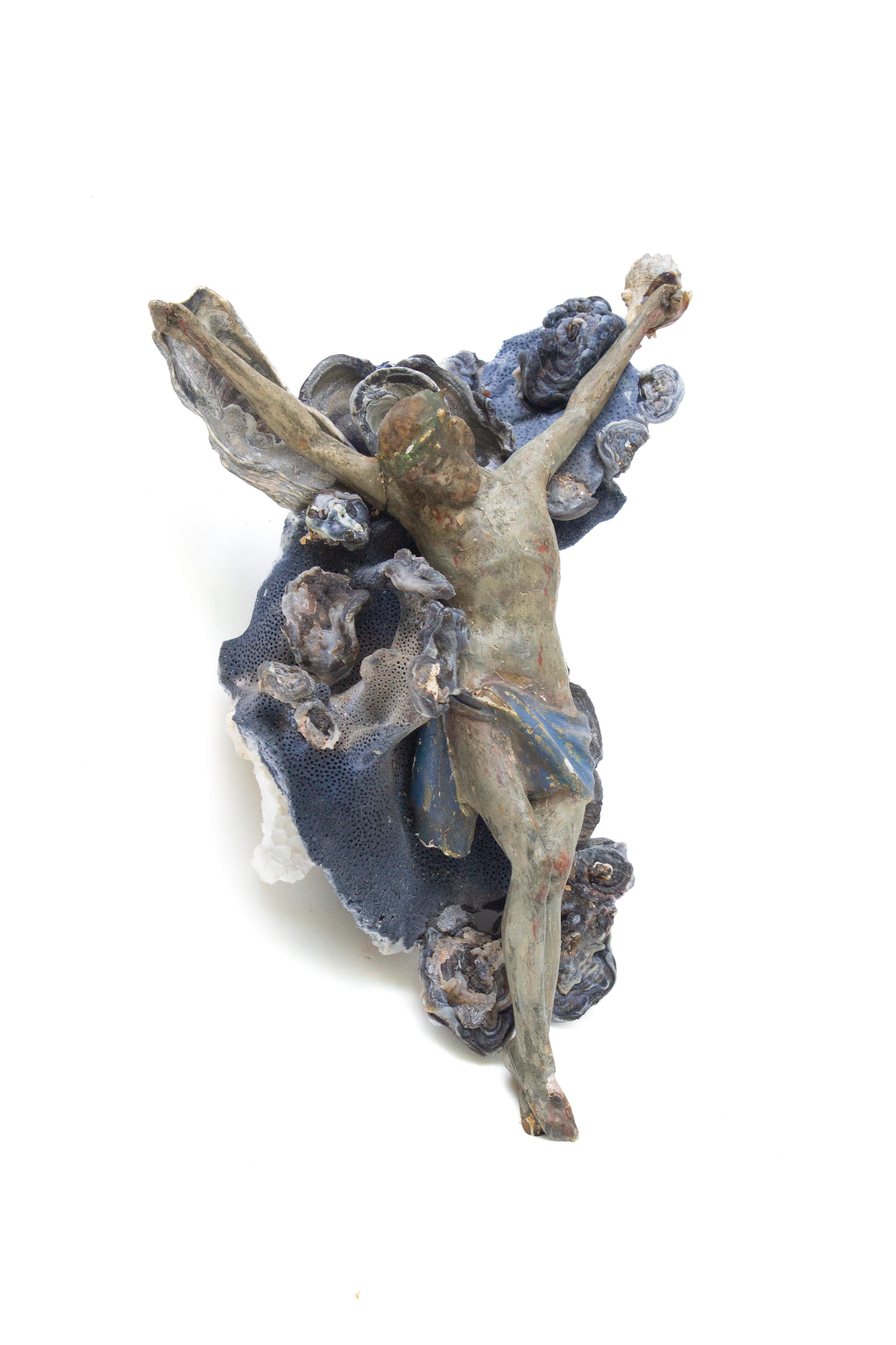 Rock Crystal Sculptural 18th Century Italian Figure of Christ with Blue Coral and Chalcedony