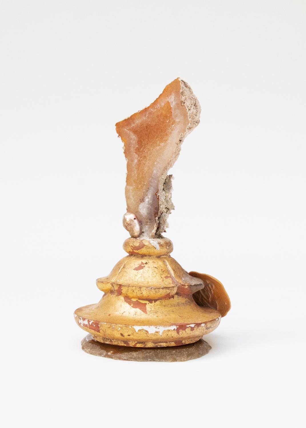 Rococo Sculptural 18th Century Italian Gilded Candlestick Top with Fossil Agate Coral For Sale