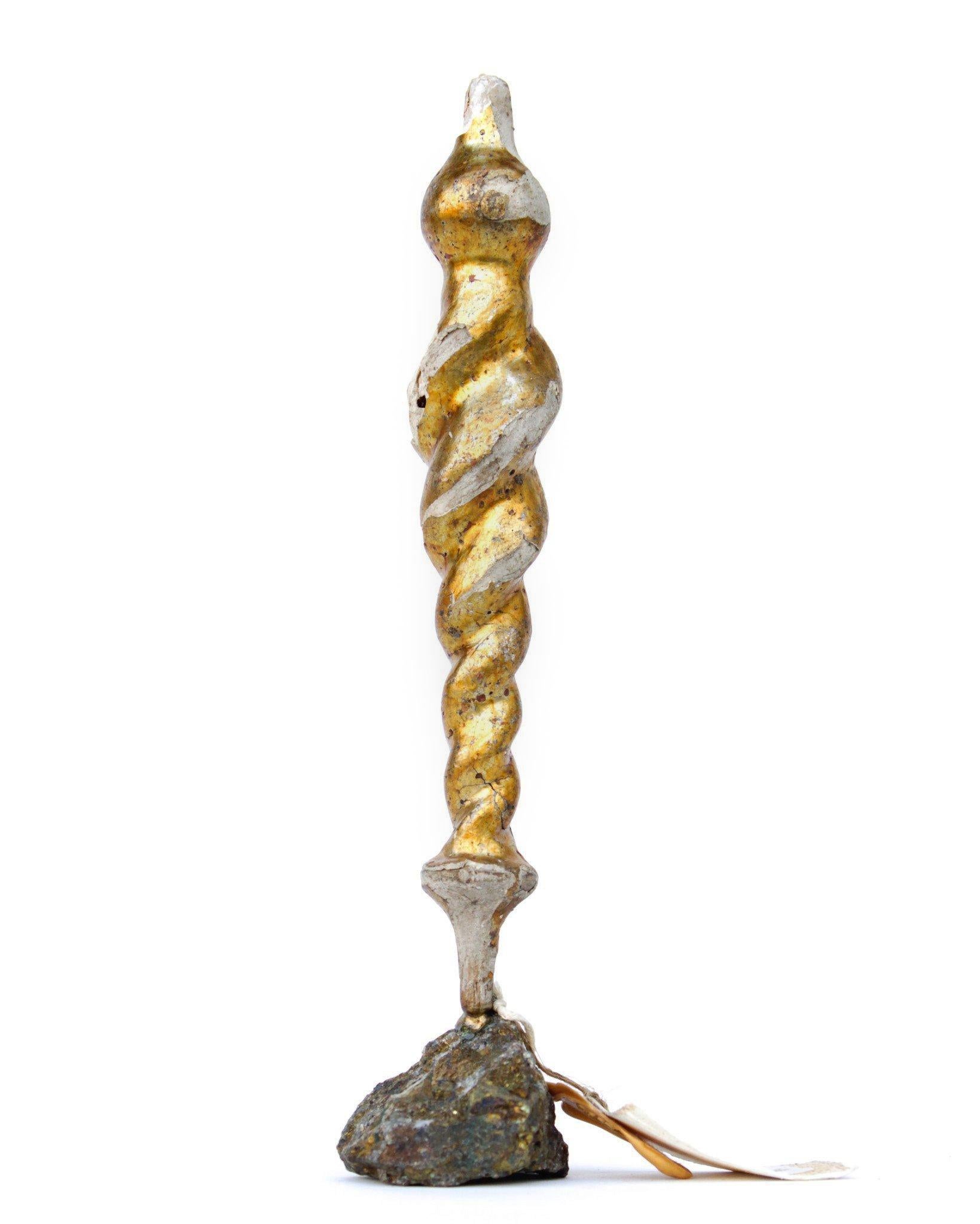 18th century Italian mecca hand carved tassel on a coordinating chalcopyrite mineral base. 

This tassel was originally hung from an 18th century Italian chandelier. Many tassels were used to decorate churches on religious feast days. Others were