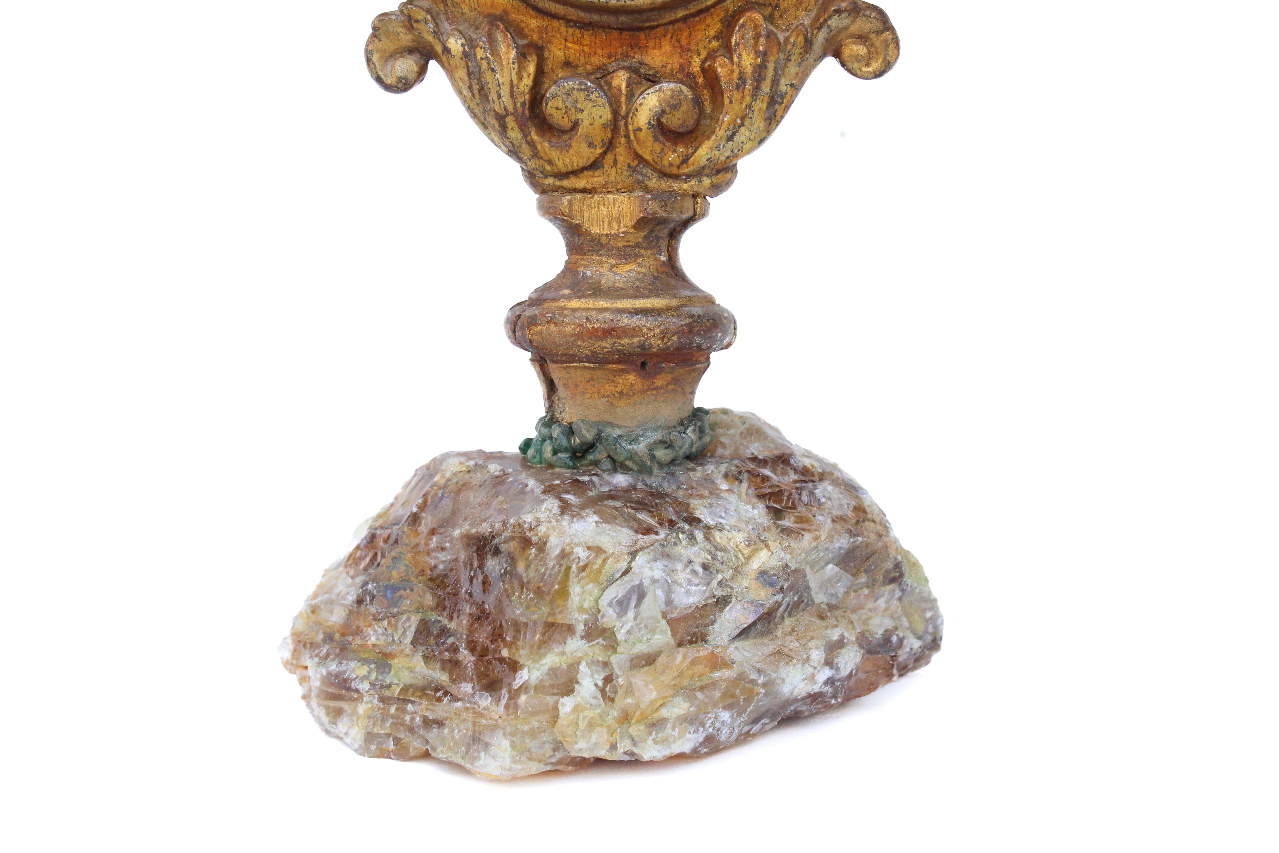 18th Century and Earlier Sculptural 18th Century Italian Processional Finial Mounted on Honey Calcite For Sale