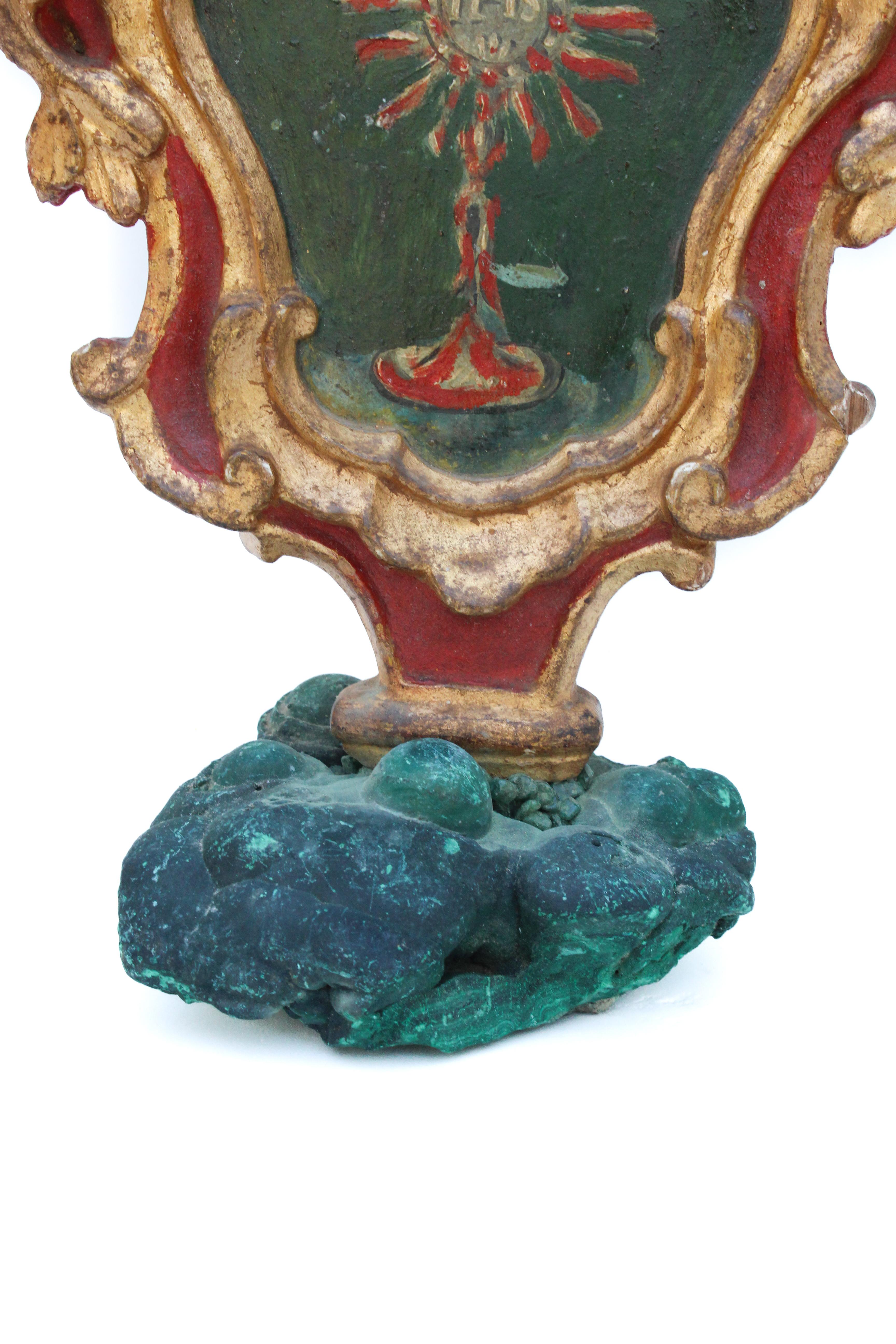 Sculptural 18th Century Italian Processional Finial Mounted on Malachite For Sale 1
