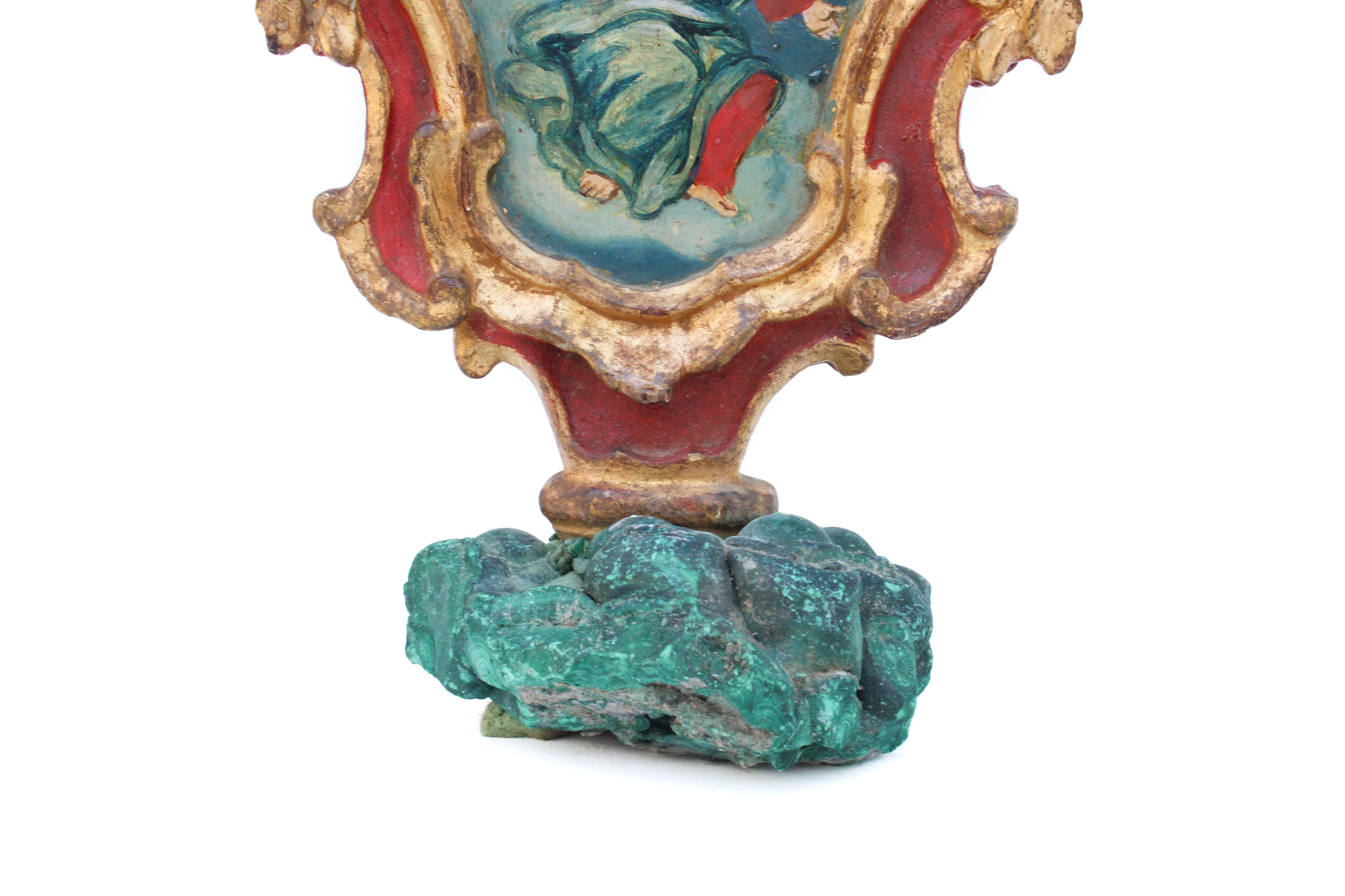 Sculptural 18th Century Italian Processional Finial Mounted on Malachite For Sale 2