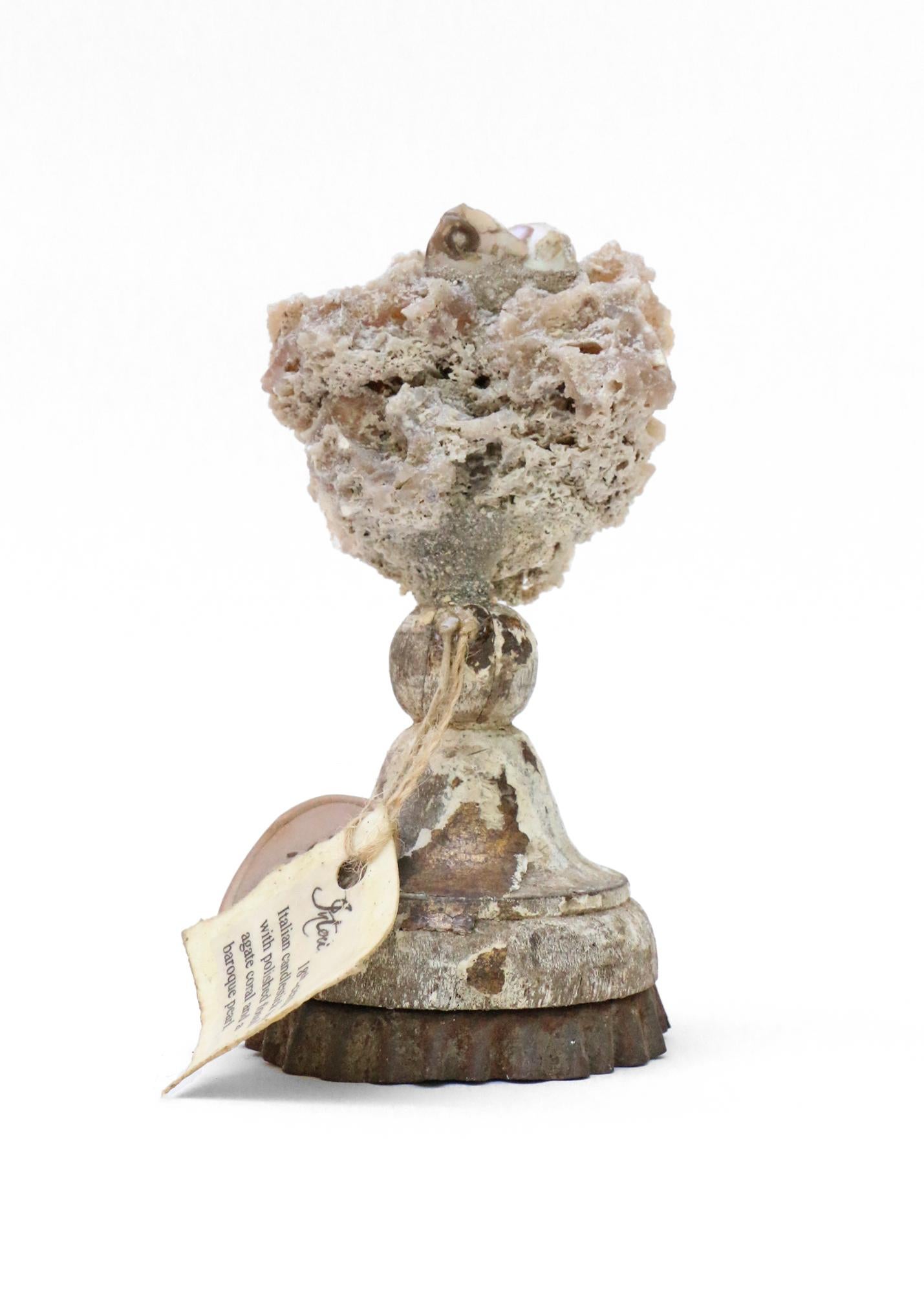 Sculptural 18th Century Italian Silver Candlestick Top with Fossil Agate Coral In Good Condition In Dublin, Dalkey