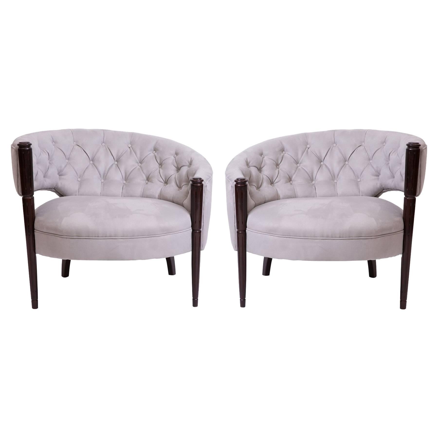 Sculptural 1940s Diamond Tufted Lounge Chairs