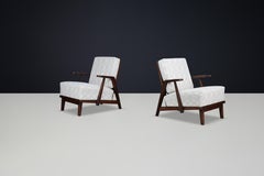 Sculptural 1950s Czech Oak Lounge Chairs – Mid-Century Modern, Newly Upholstered